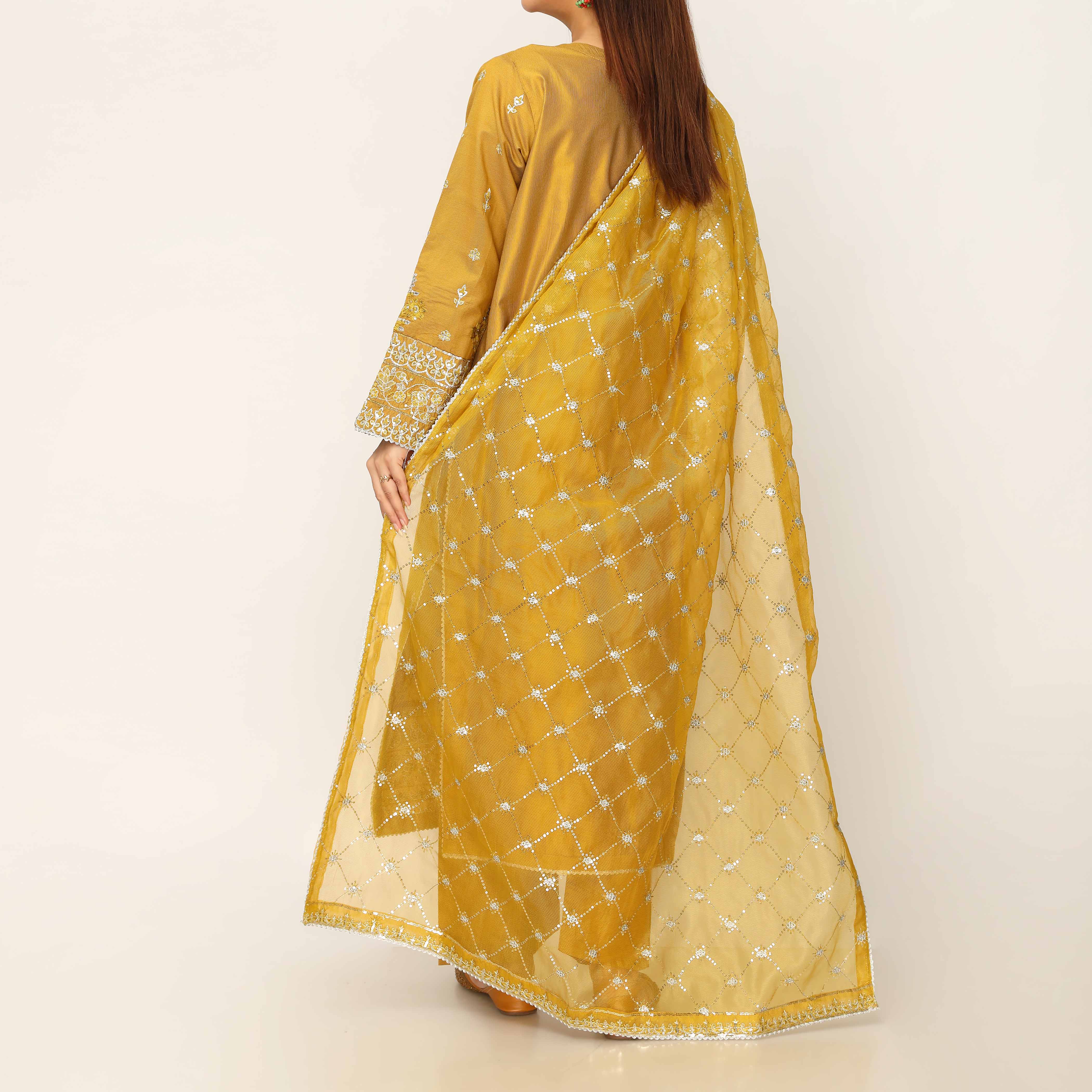 3PC- Khaddi Net Embellished Suit PF5134 - Image 3