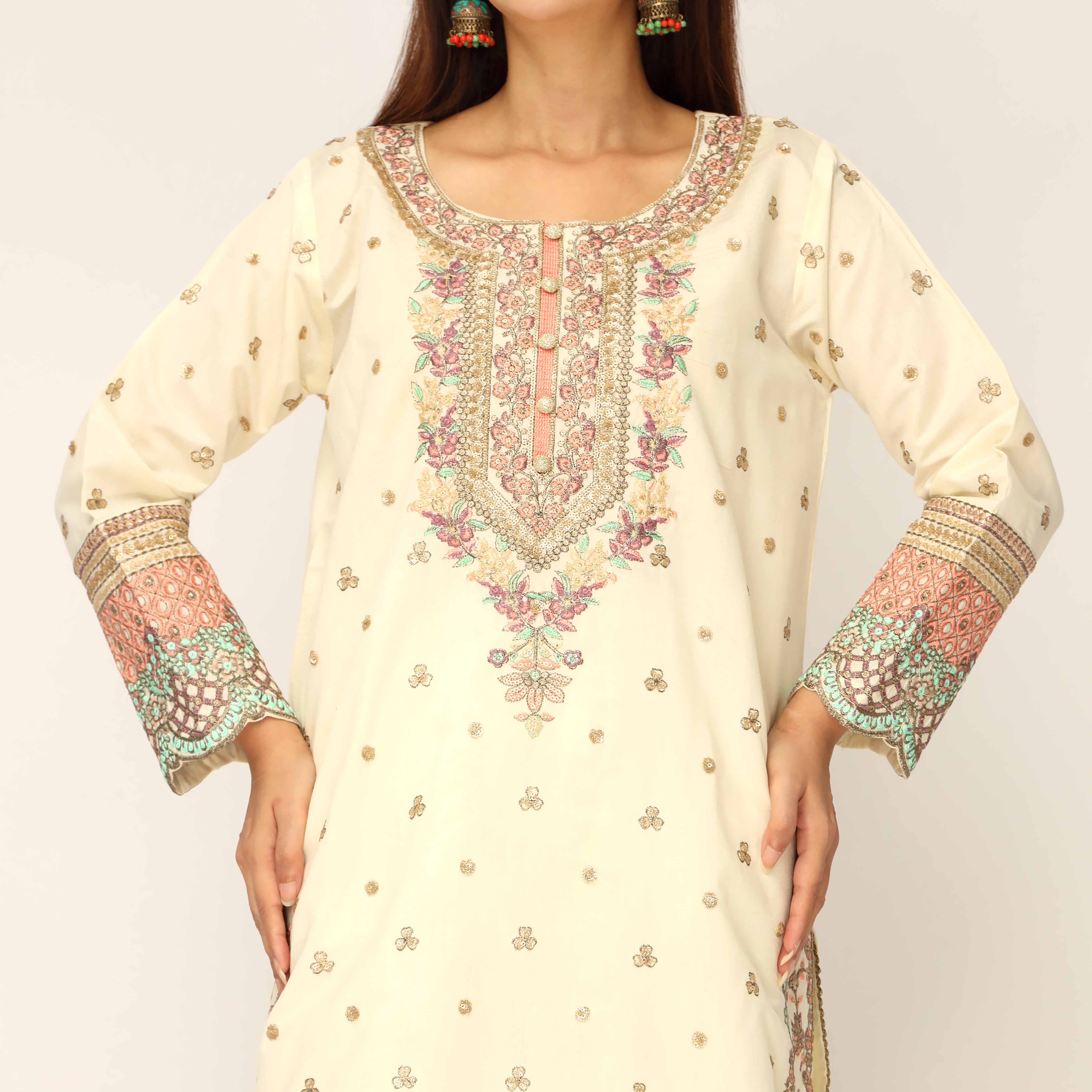 3PC- Khaddi Net Embellished Suit PF5135 - Image 2