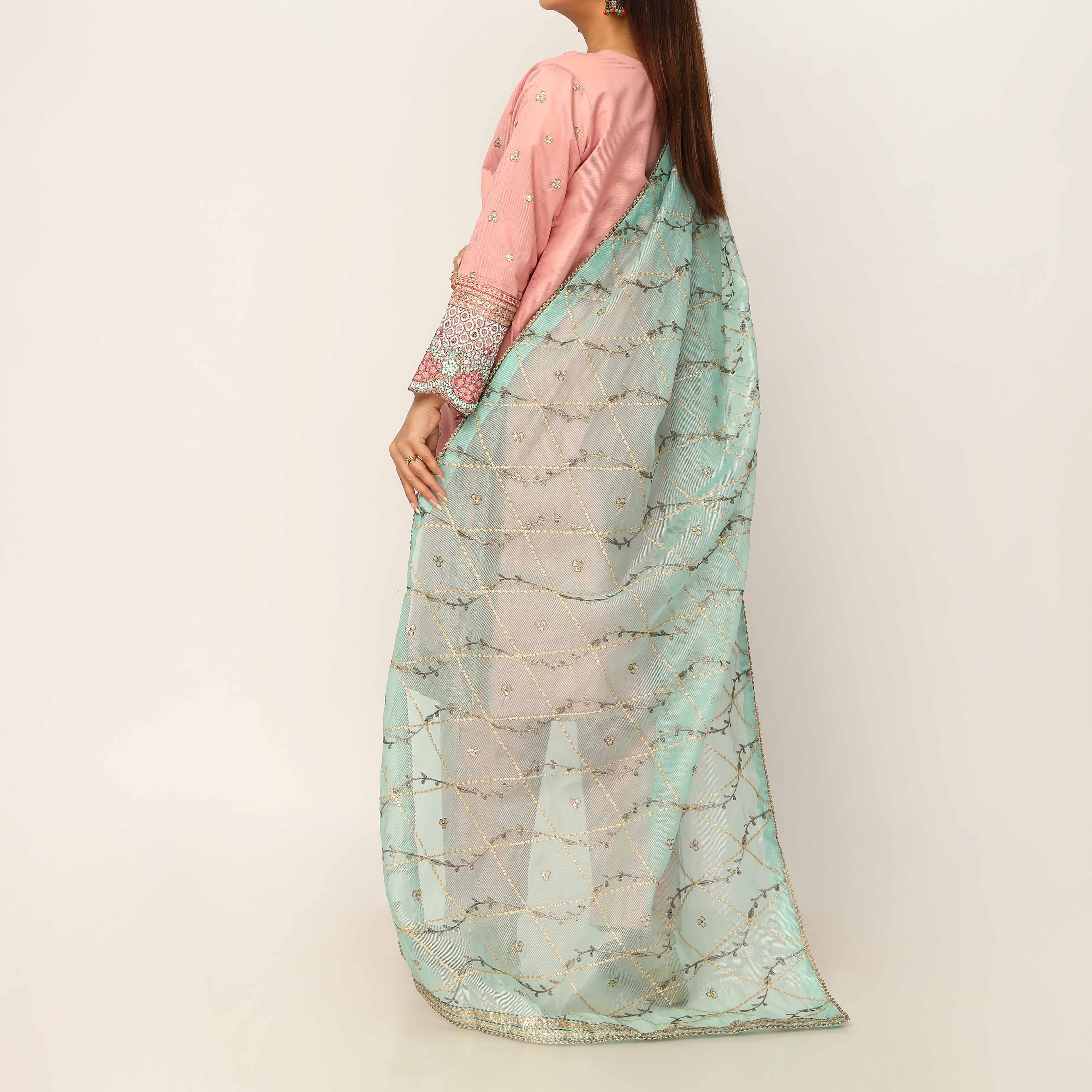 3PC- Khaddi Net Embellished Suit PF5136 - Image 4
