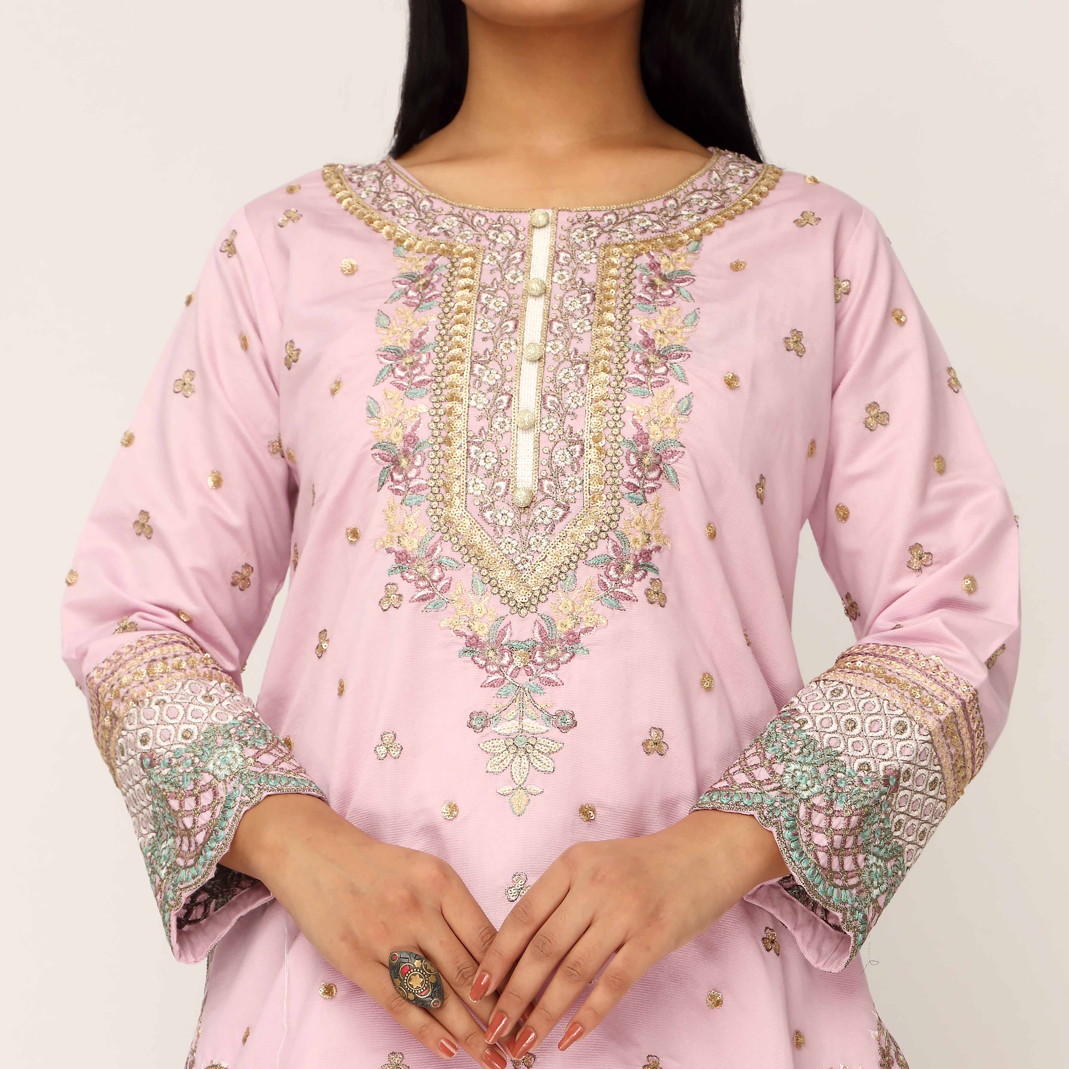 3PC- Khaddi Net Embellished Suit PF5137 - Image 2
