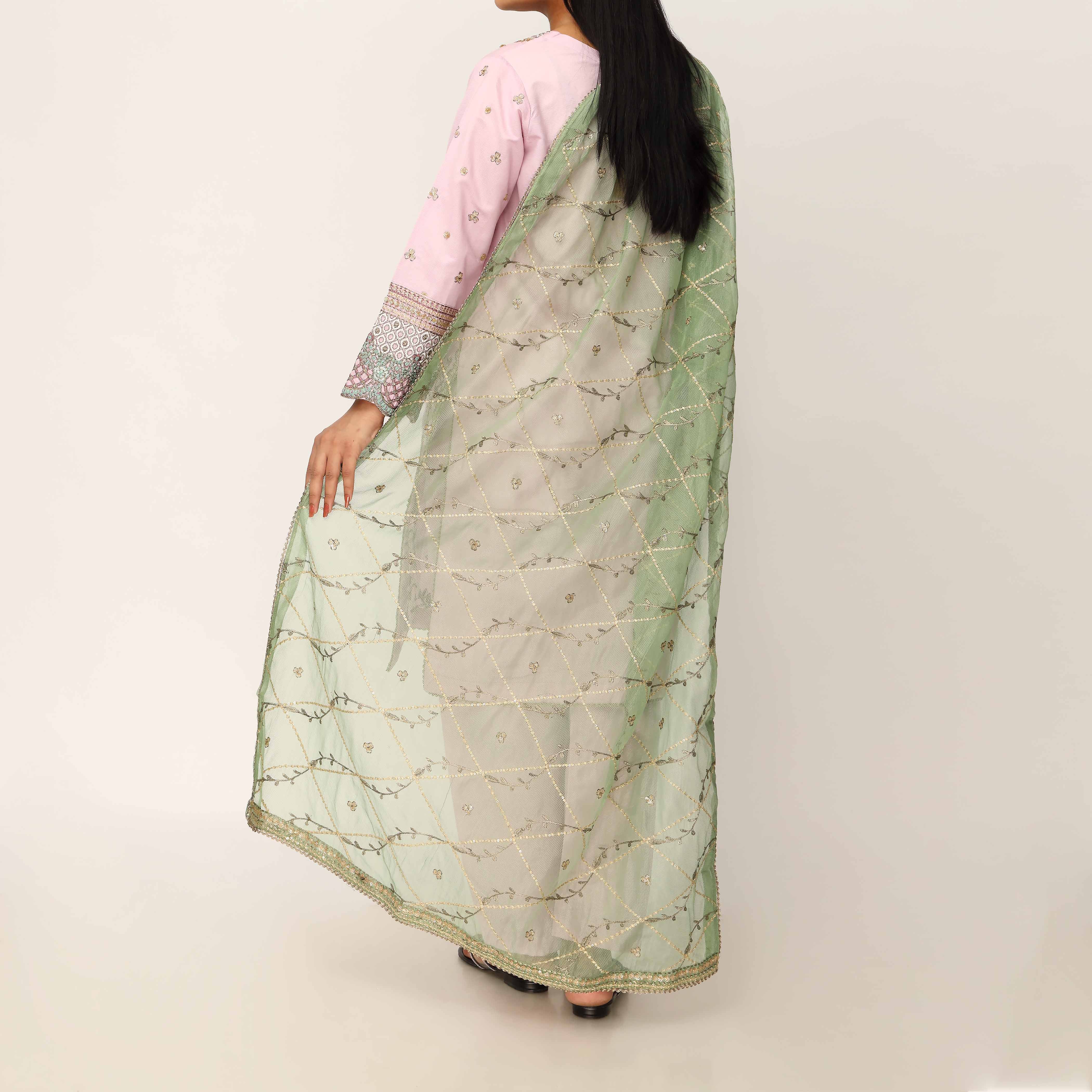 3PC- Khaddi Net Embellished Suit PF5137 - Image 4