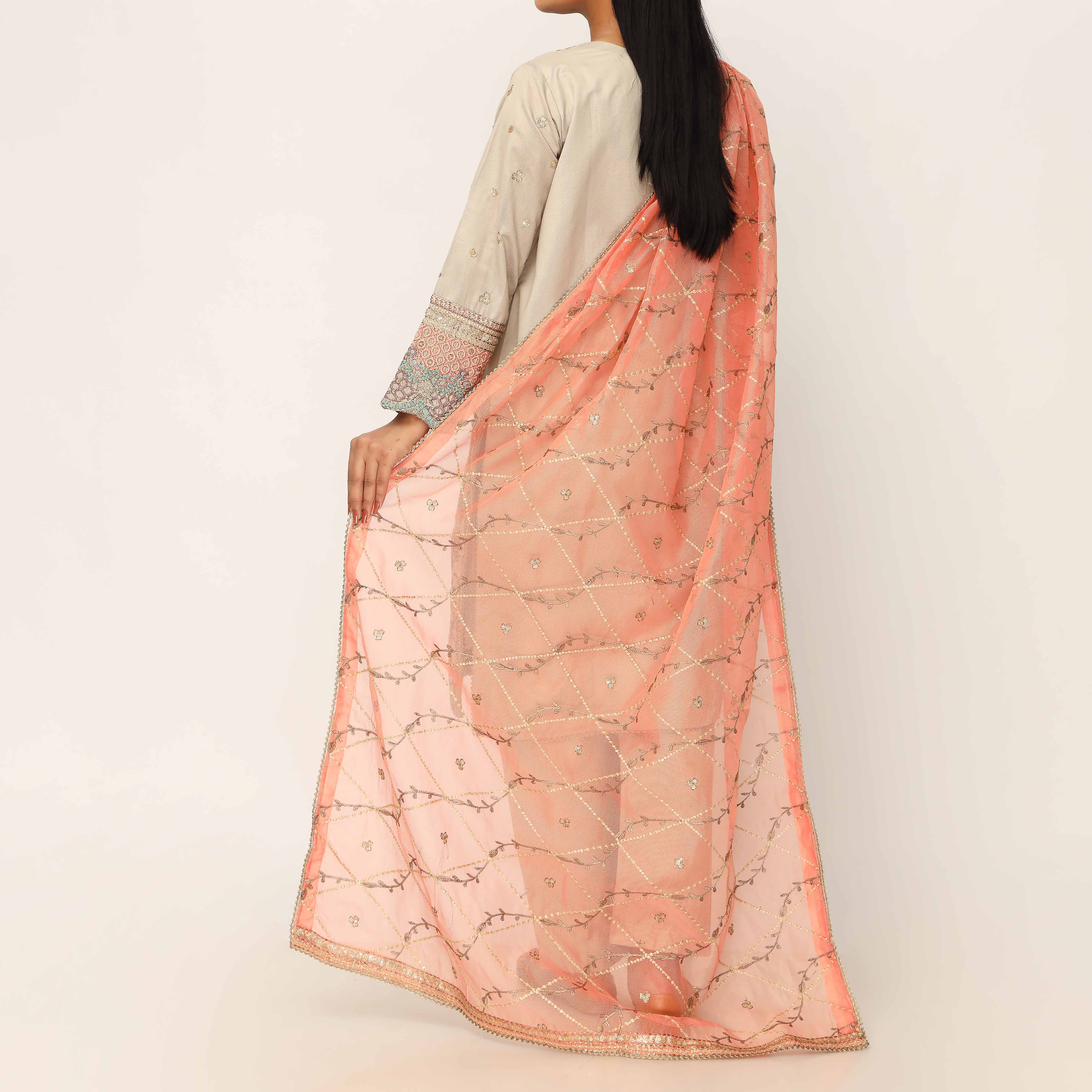 3PC- Khaddi Net Embellished Suit PF5138 - Image 4