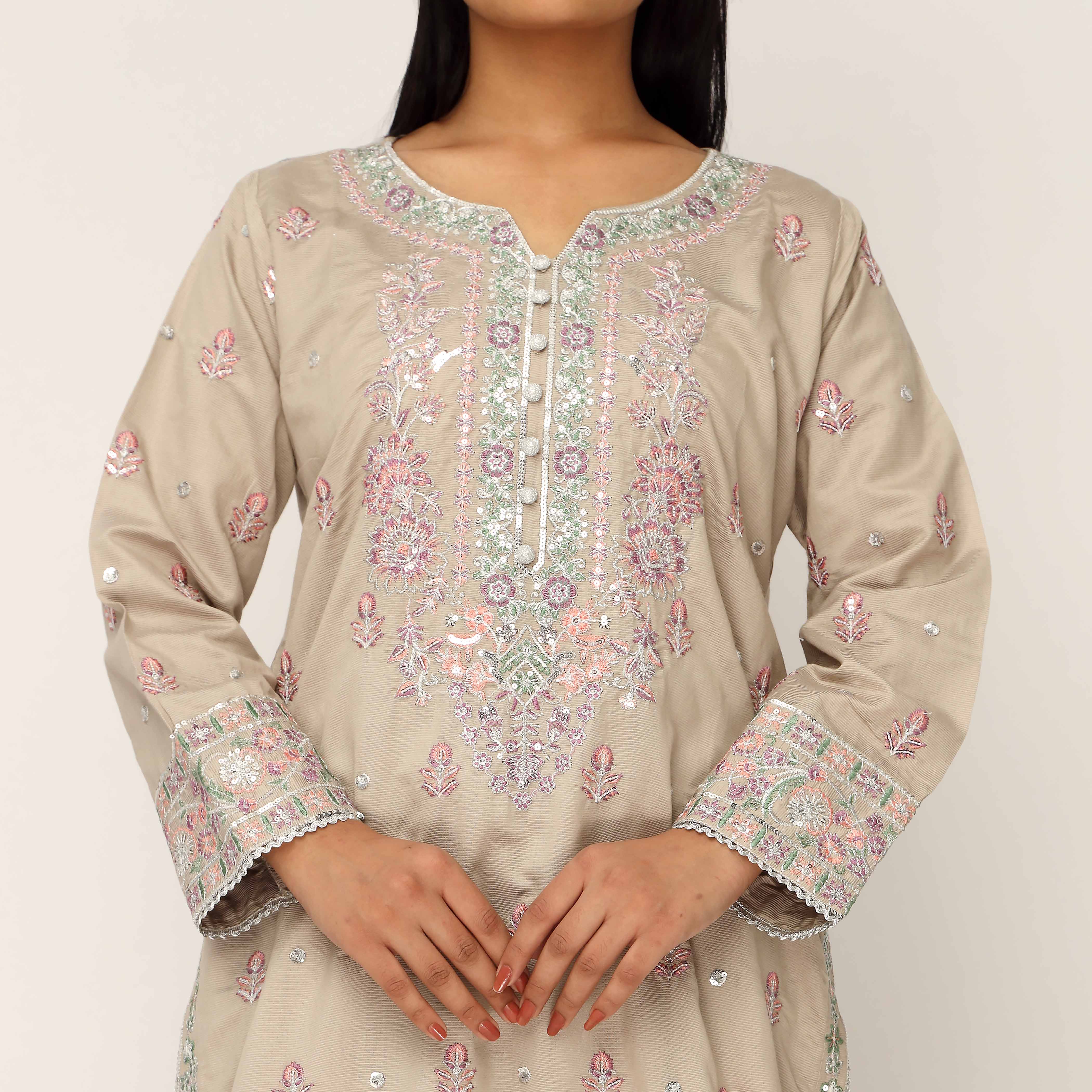 3PC- Khaddi Net Embellished Suit PF5141 - Image 2
