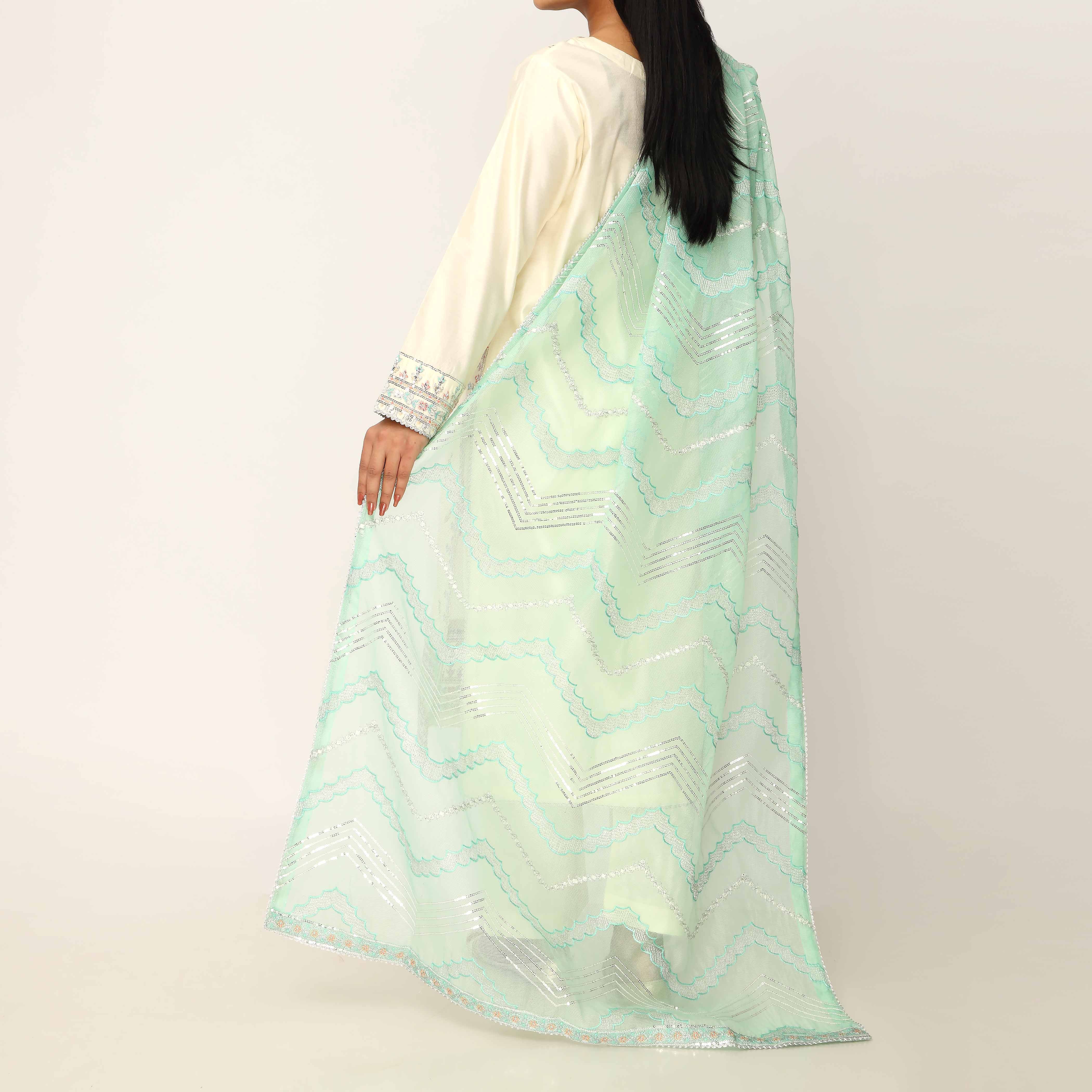 3PC- Khaddi Net Embellished Suit PF5147 - Image 4