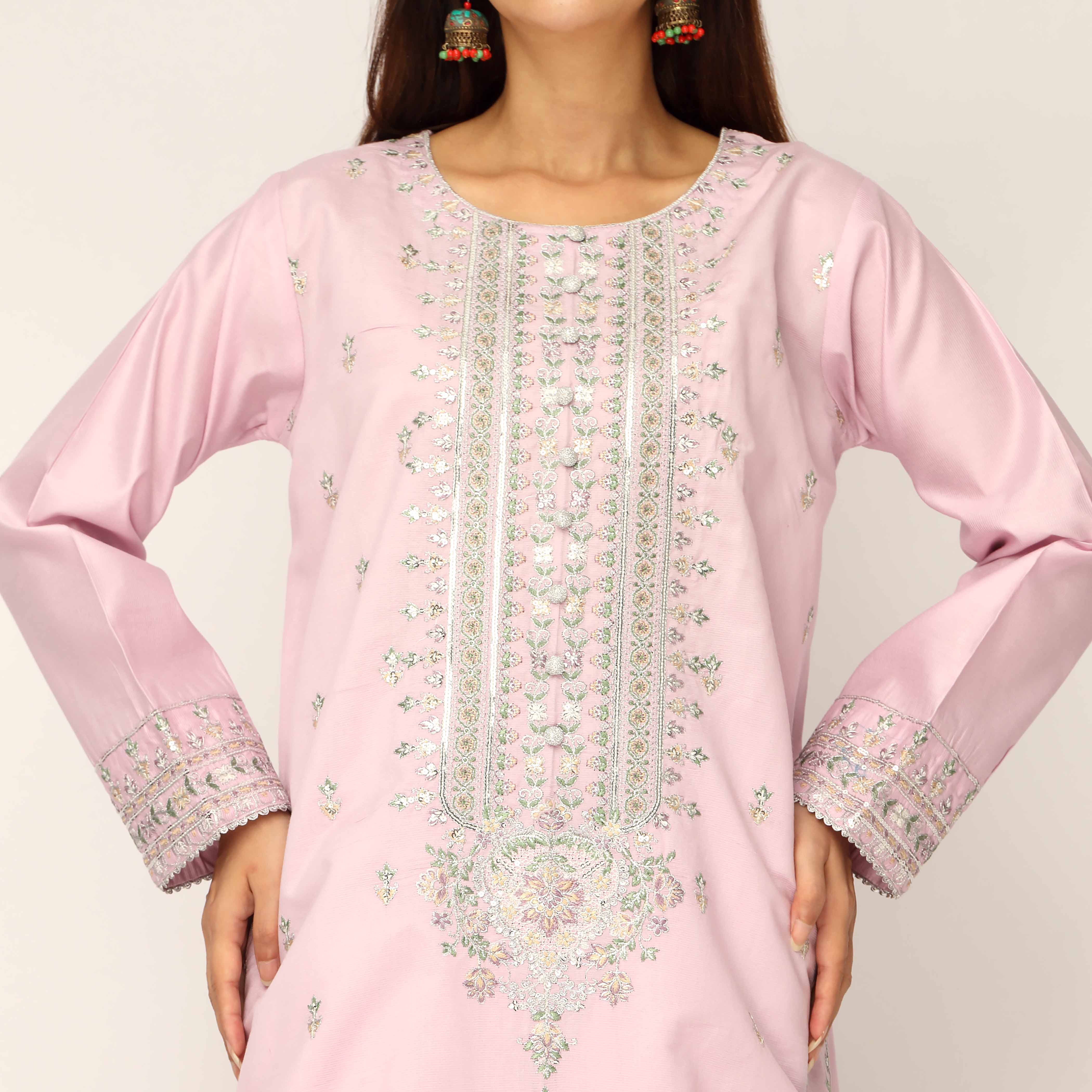 3PC- Khaddi Net Embellished Suit PF5149 - Image 2