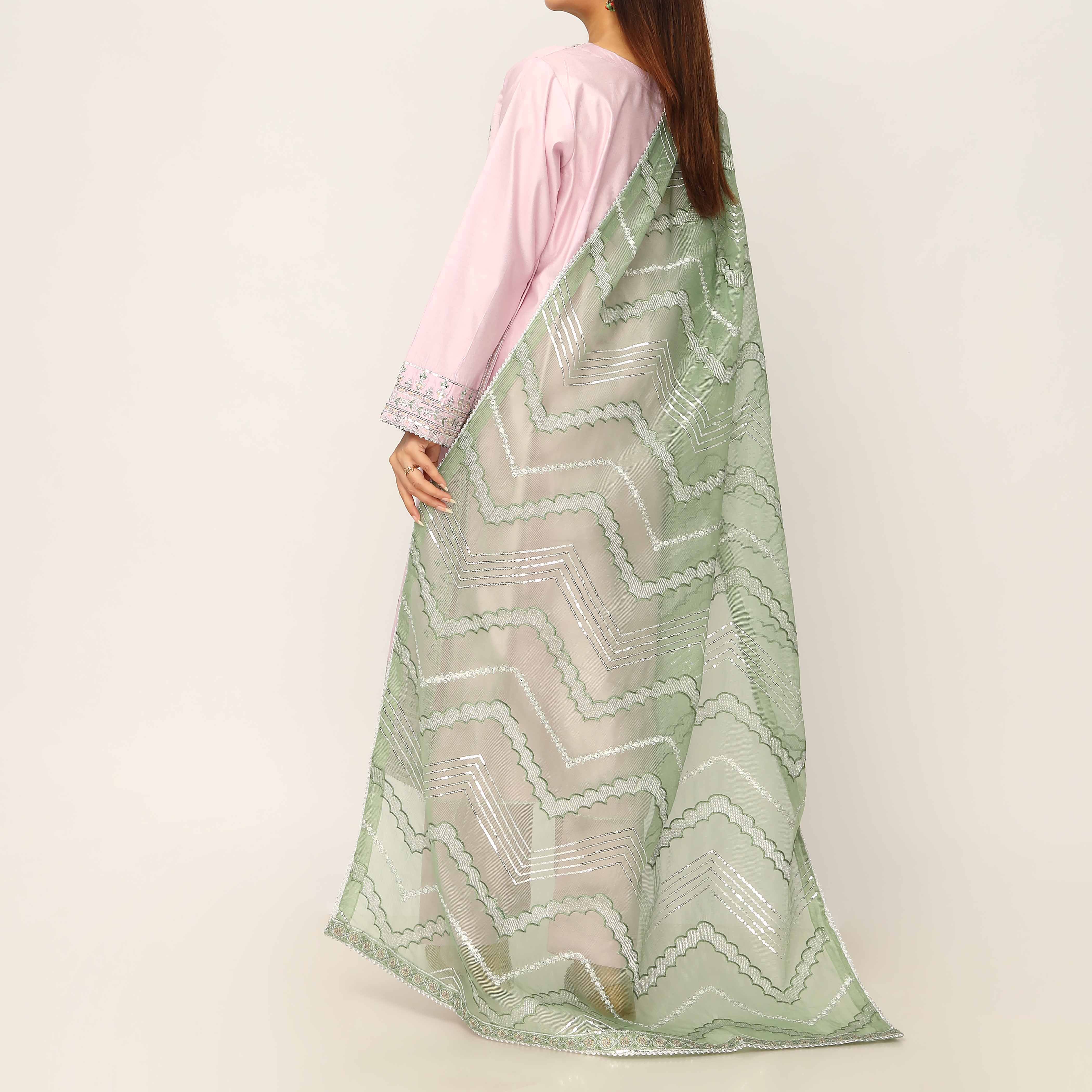 3PC- Khaddi Net Embellished Suit PF5149 - Image 4