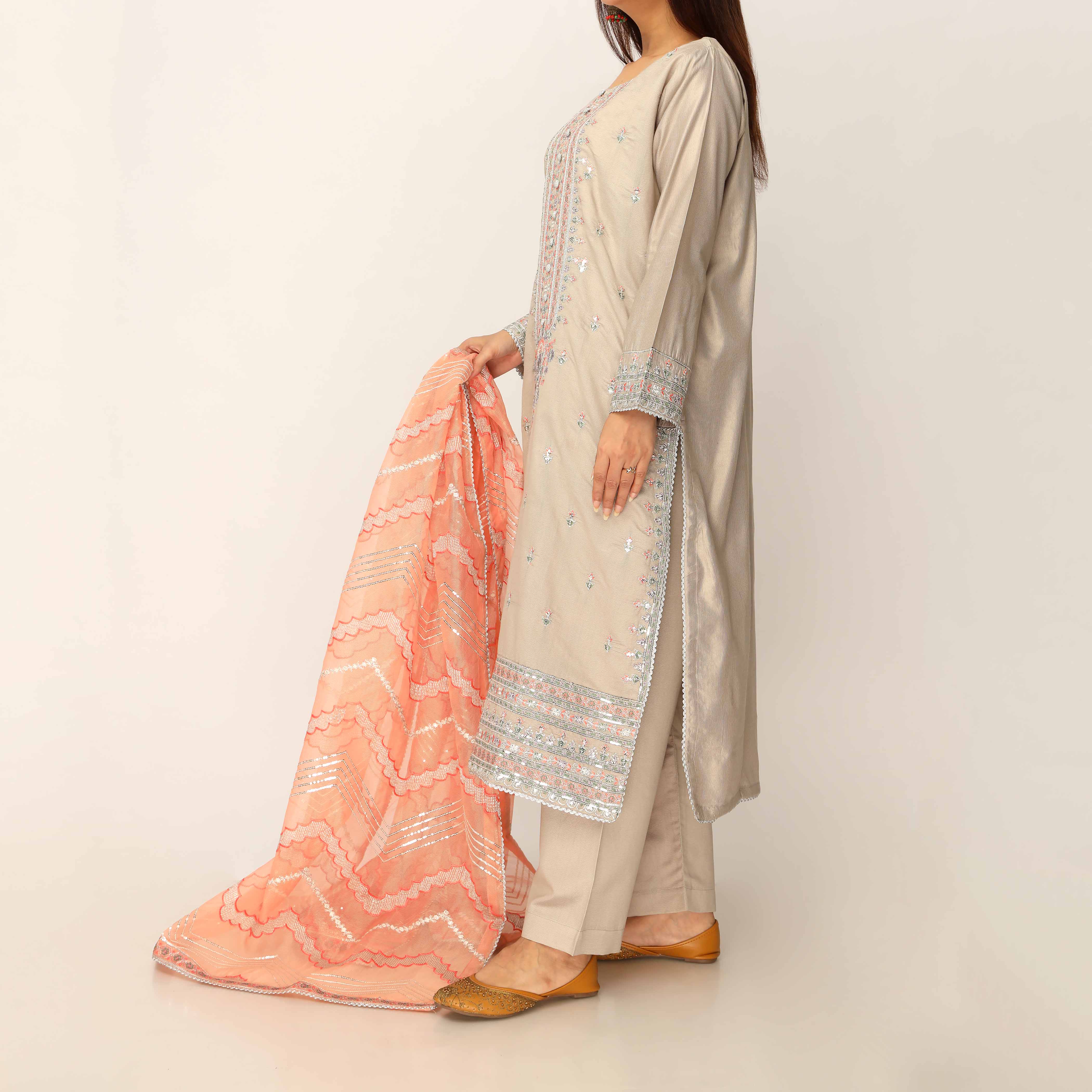 3PC- Khaddi Net Embellished Suit PF5150 - Image 3