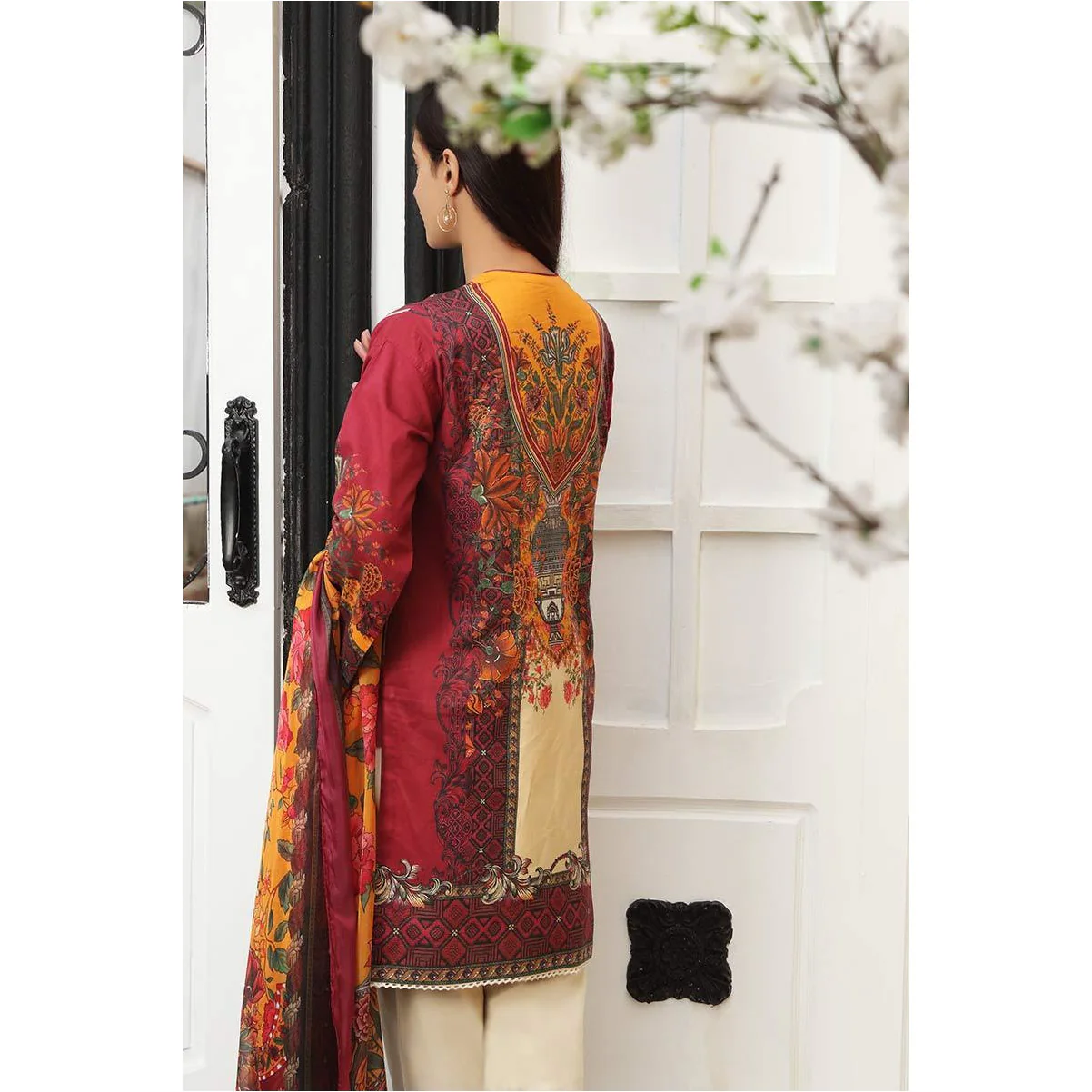 3PC- Printed Lawn Shirt with Dupatta & Trouser PS1061 - Image 2