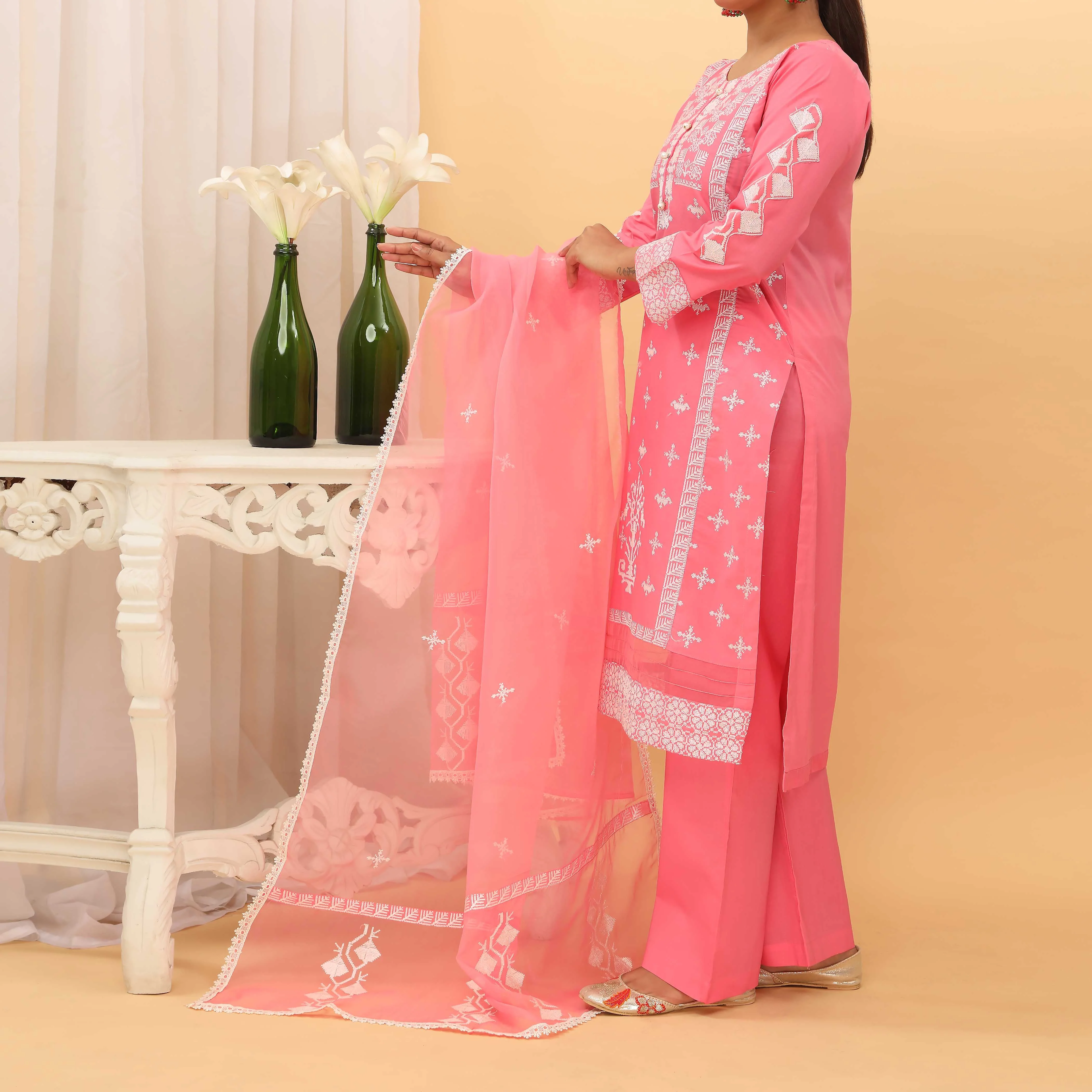 3PC- Puff Printed Cambric Suit PS5137 - Image 2