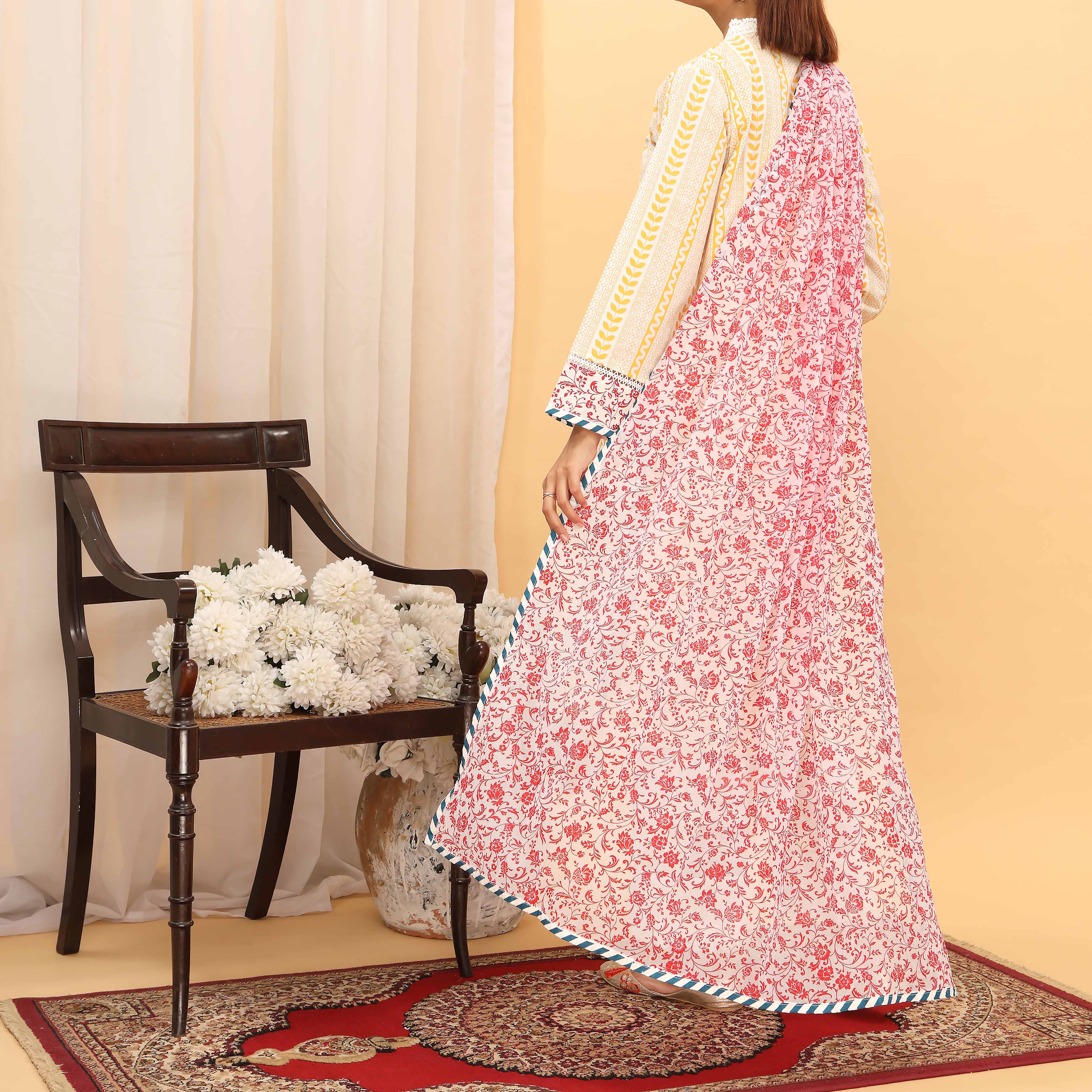 3PC- Screen Printed Cotton Cambric Suit PS5060 - Image 3