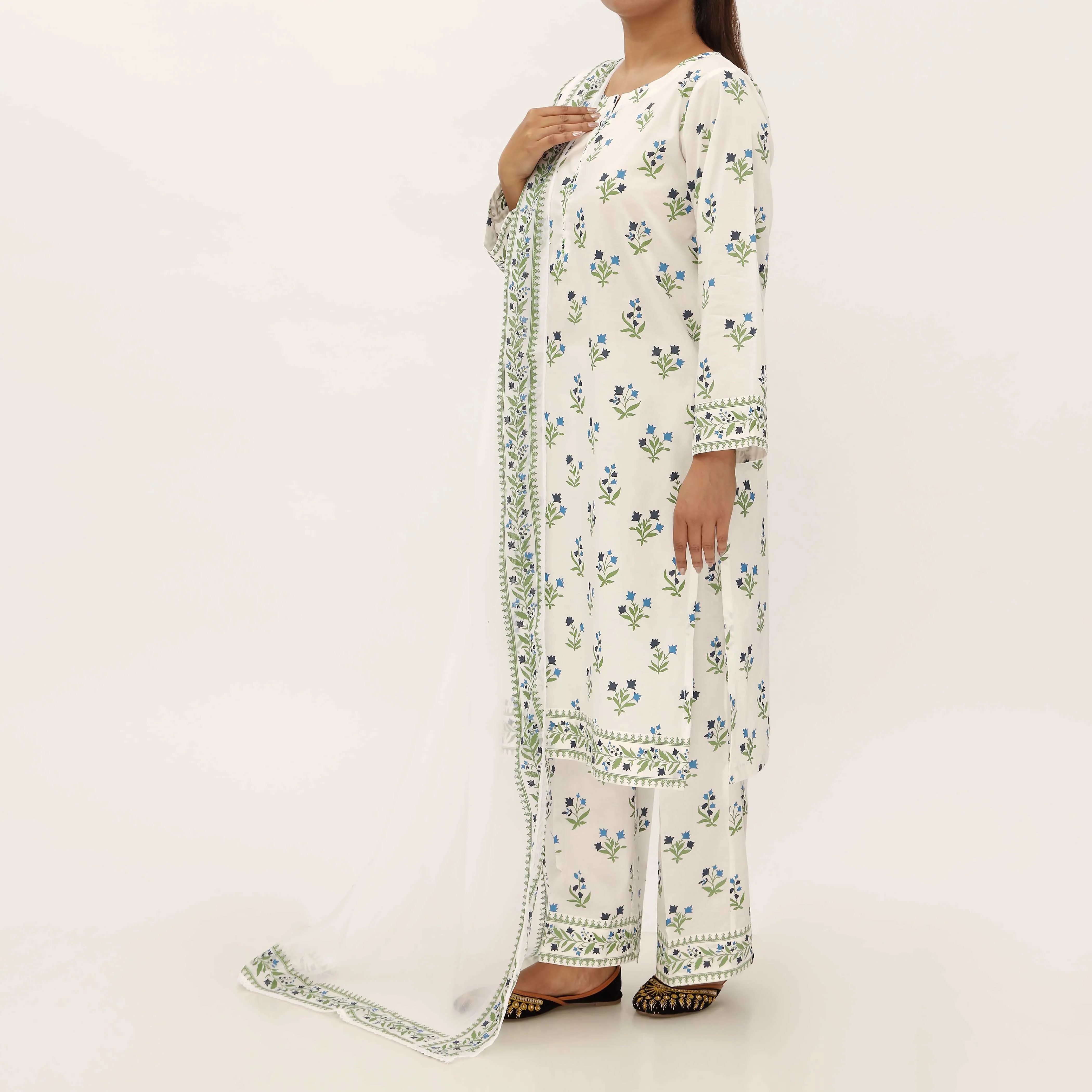 3PC- Screen Printed Cotton Cambric Suit PS5299 - Image 2