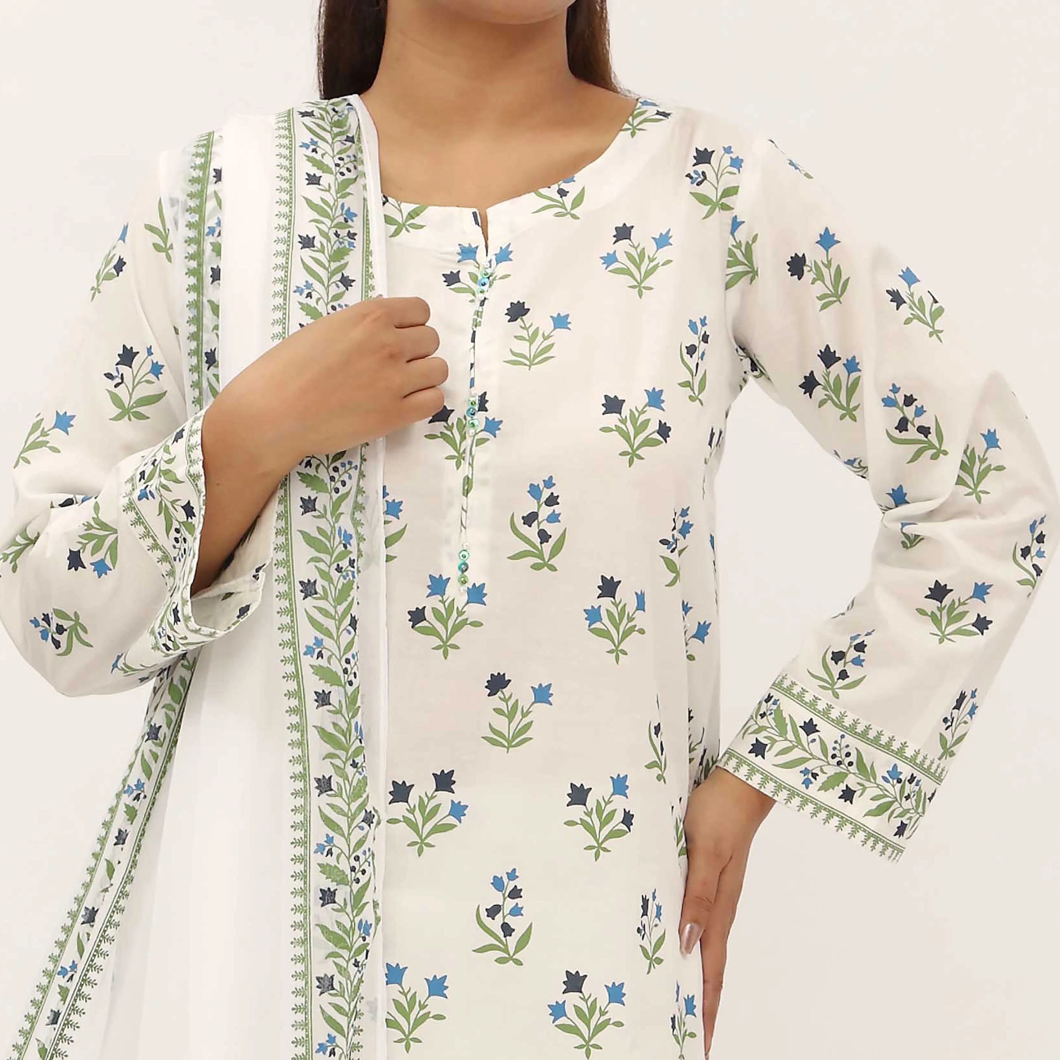 3PC- Screen Printed Cotton Cambric Suit PS5299 - Image 4