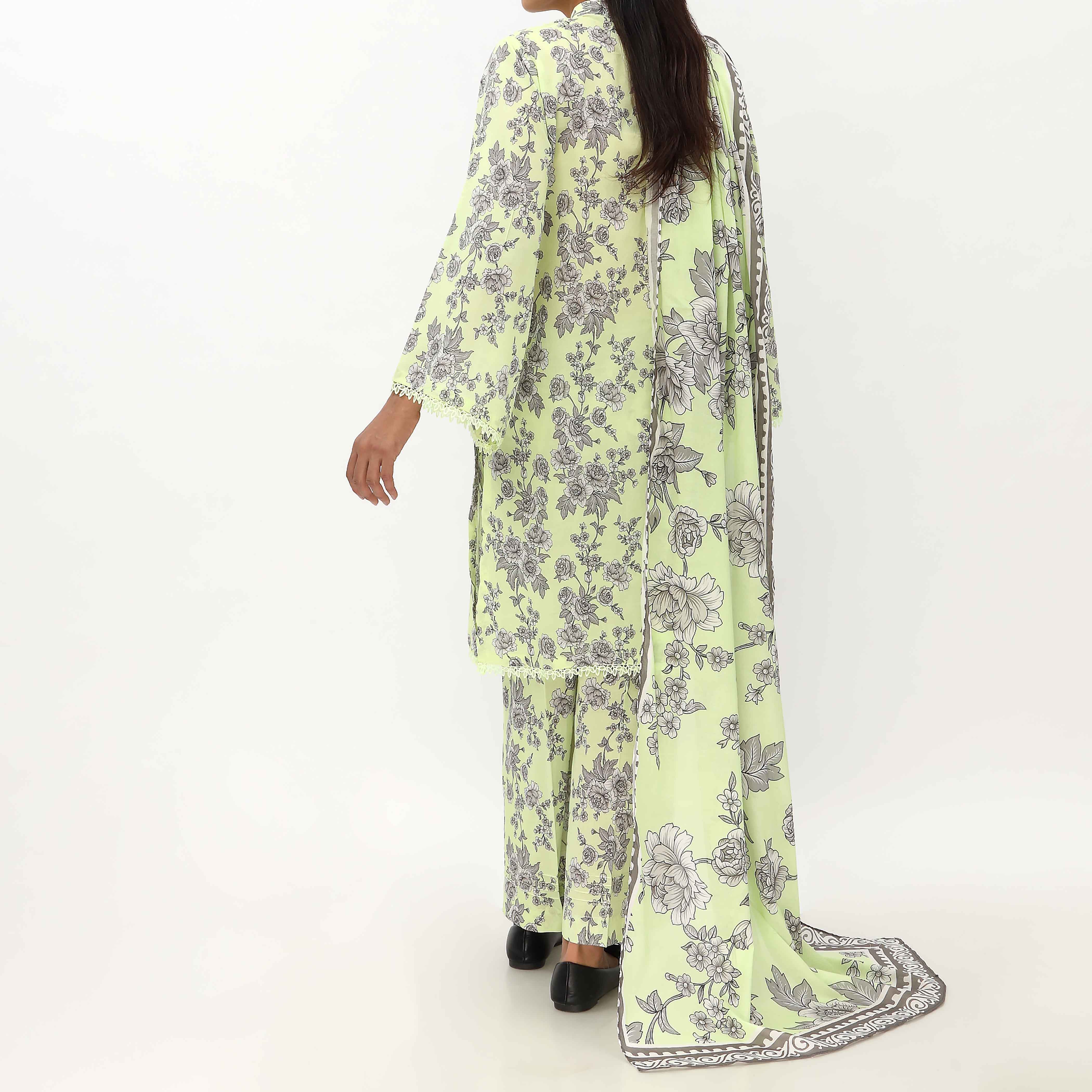 3PC- Unstitched Digital Printed Lawn Suit US5161 - Image 4