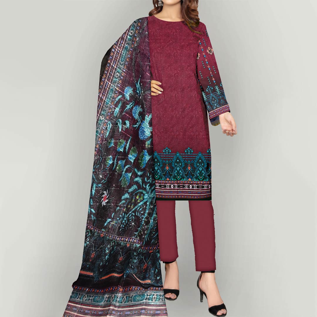 3PC- Unstitched Digital Printed Linen Suit PW3388