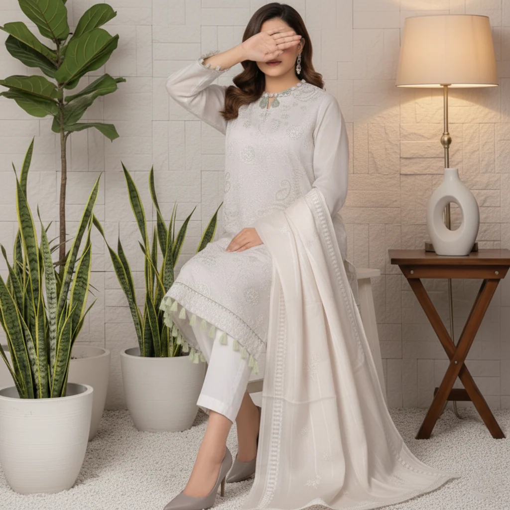 3PC Unstitched Embroidered Suit UW5000 - Image 2