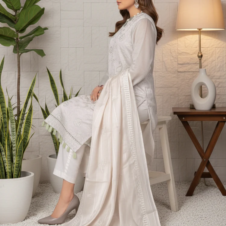 3PC Unstitched Embroidered Suit UW5000 - Image 4