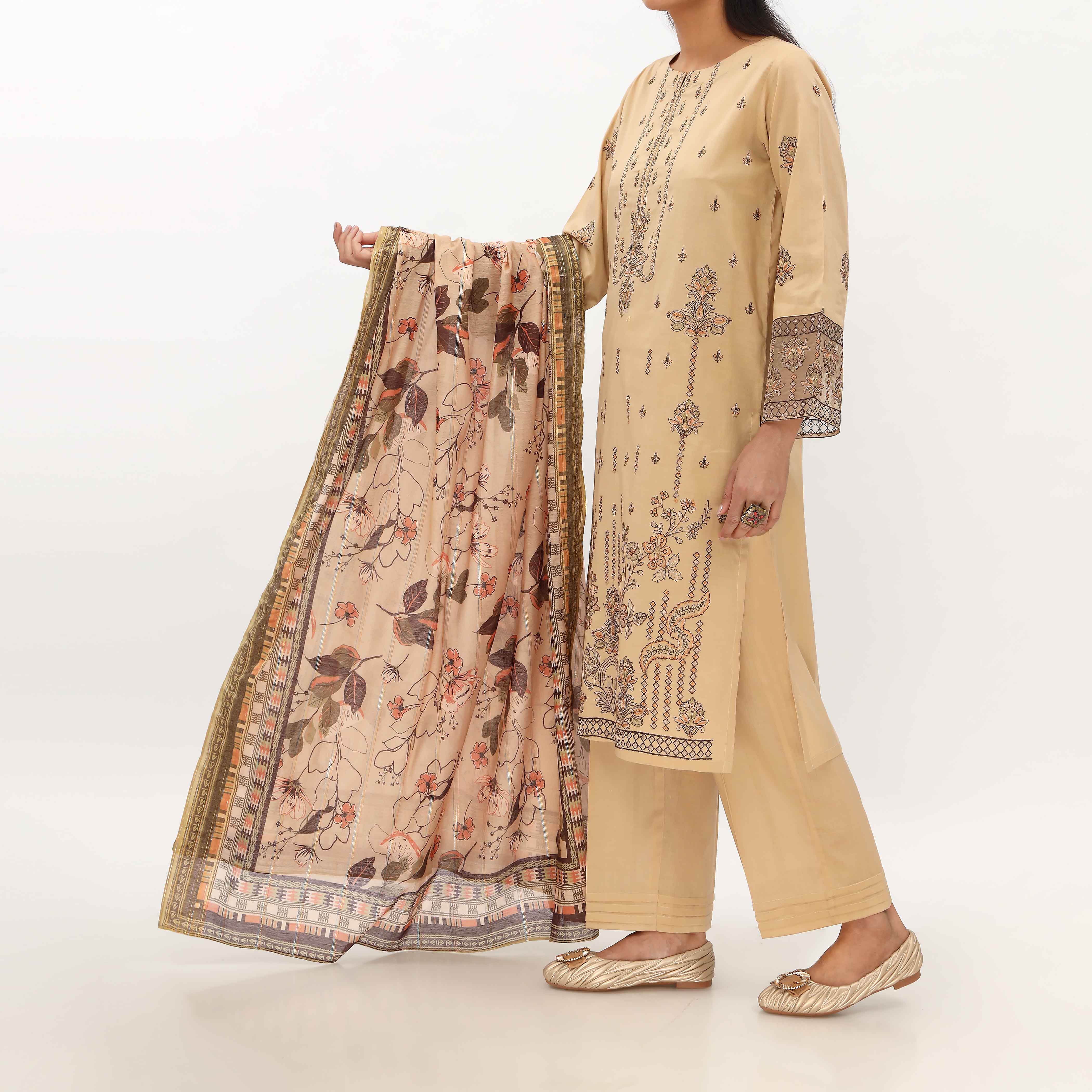 3PC- Unstitched Embroidered Lawn Suit US5354 - Image 2