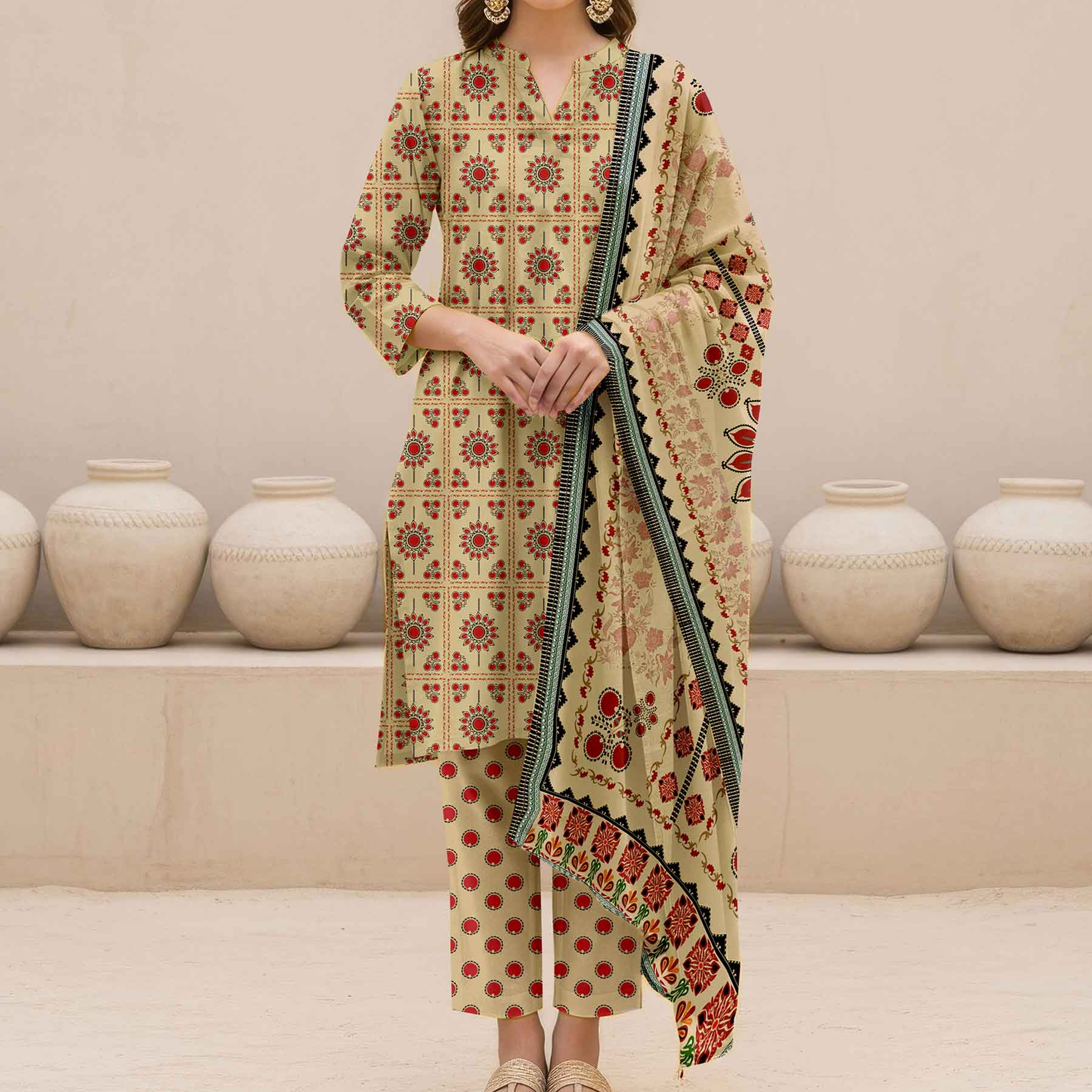 3PC Unstitched Printed Suit US5463 - Image 2