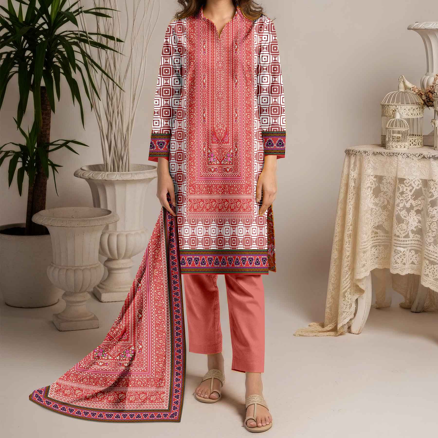3PC Unstitched Printed Suit UW5083 - Image 2