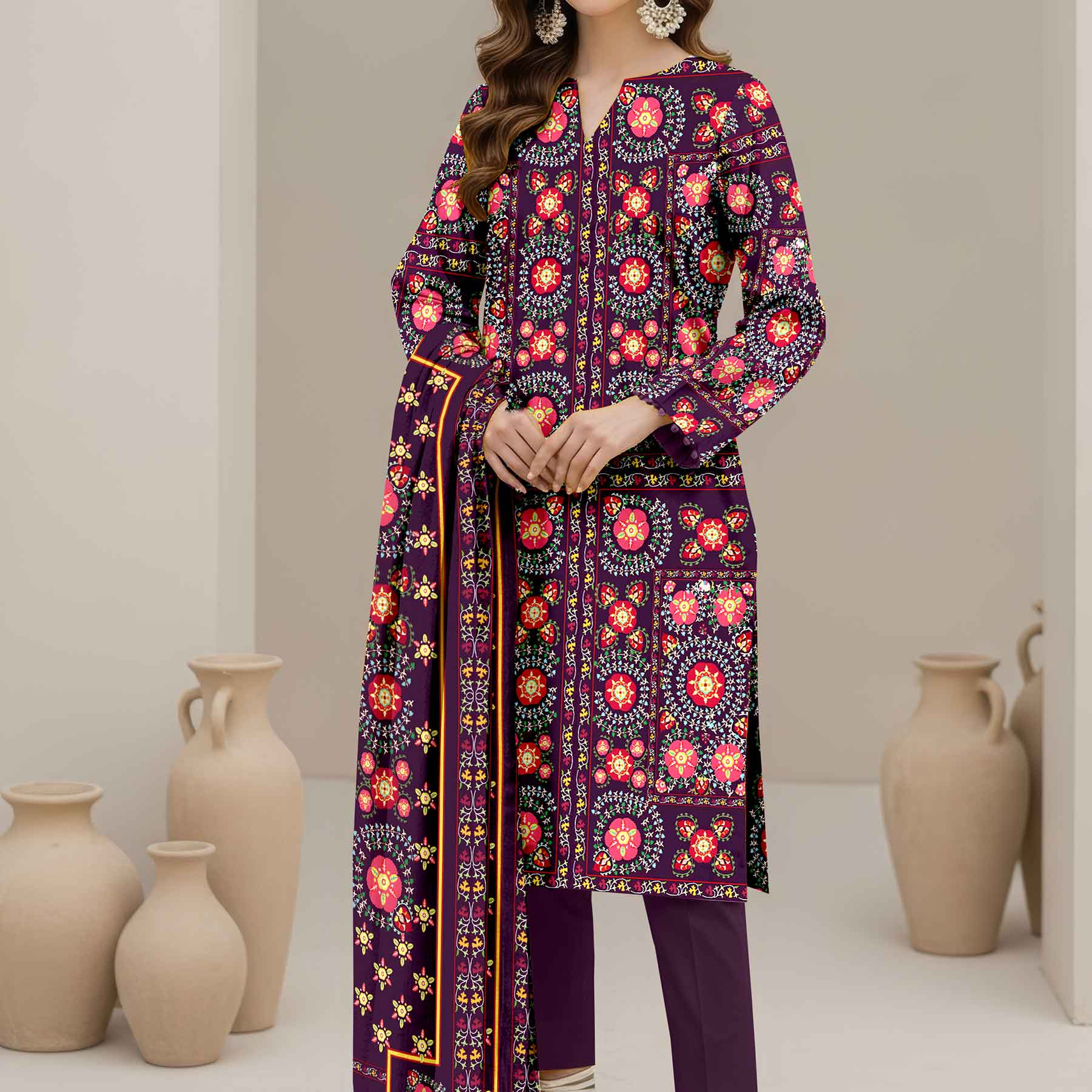 3PC Unstitched Printed Suit UW5094 - Image 2