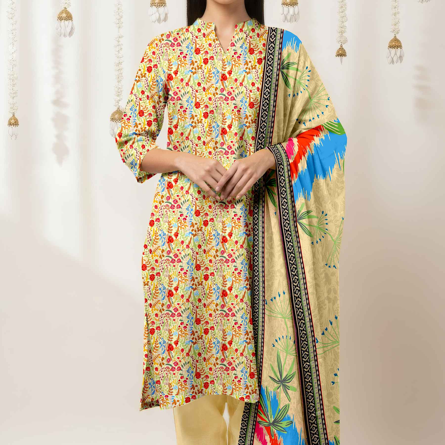 3PC Unstitched Printed Suit UW5095 - Image 2