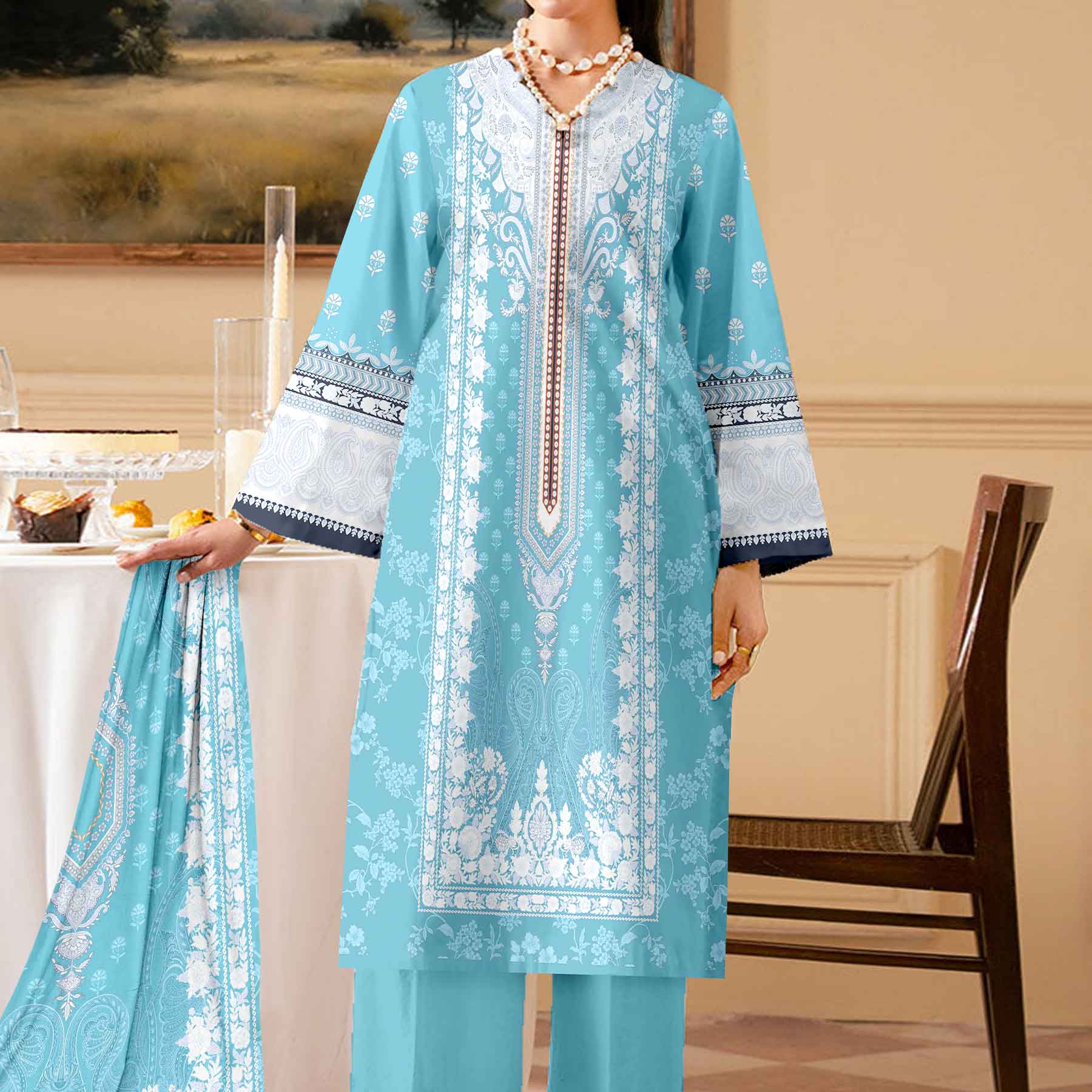 3PC Unstitched Printed Suit UW5096 - Image 2