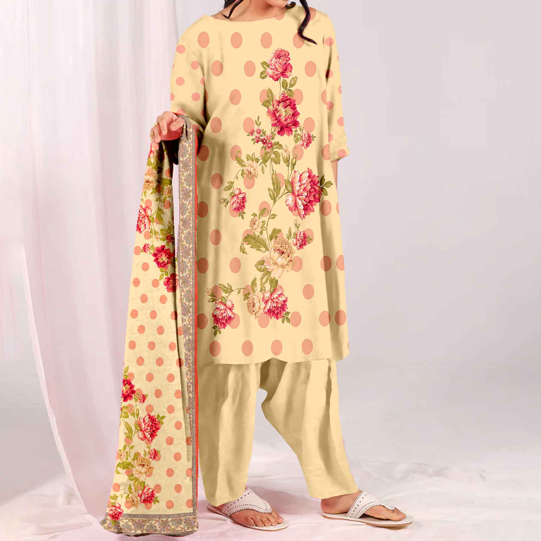 3PC Unstitched Printed Suit UW5098 - Image 2