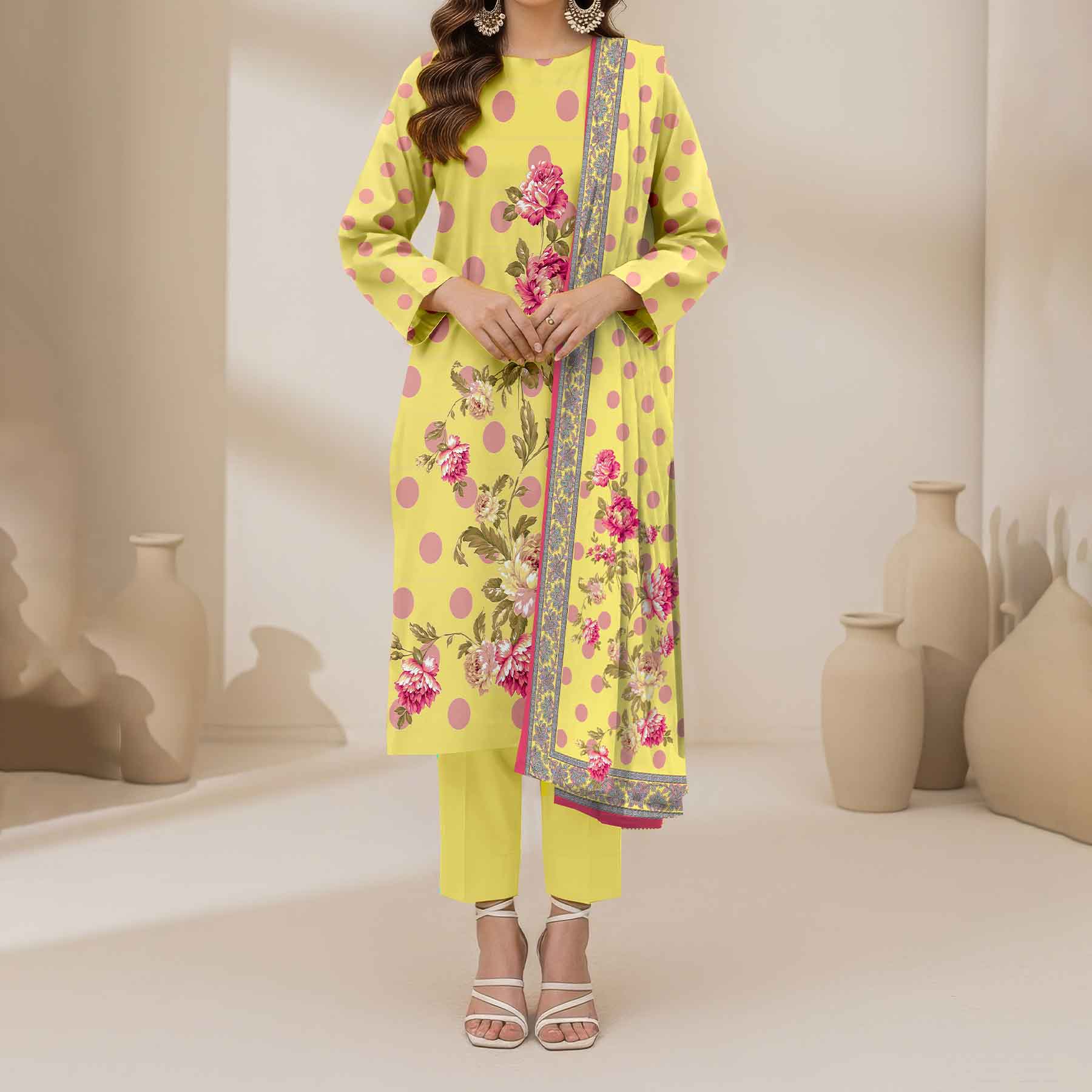 3PC Unstitched Printed Suit UW5099 - Image 2