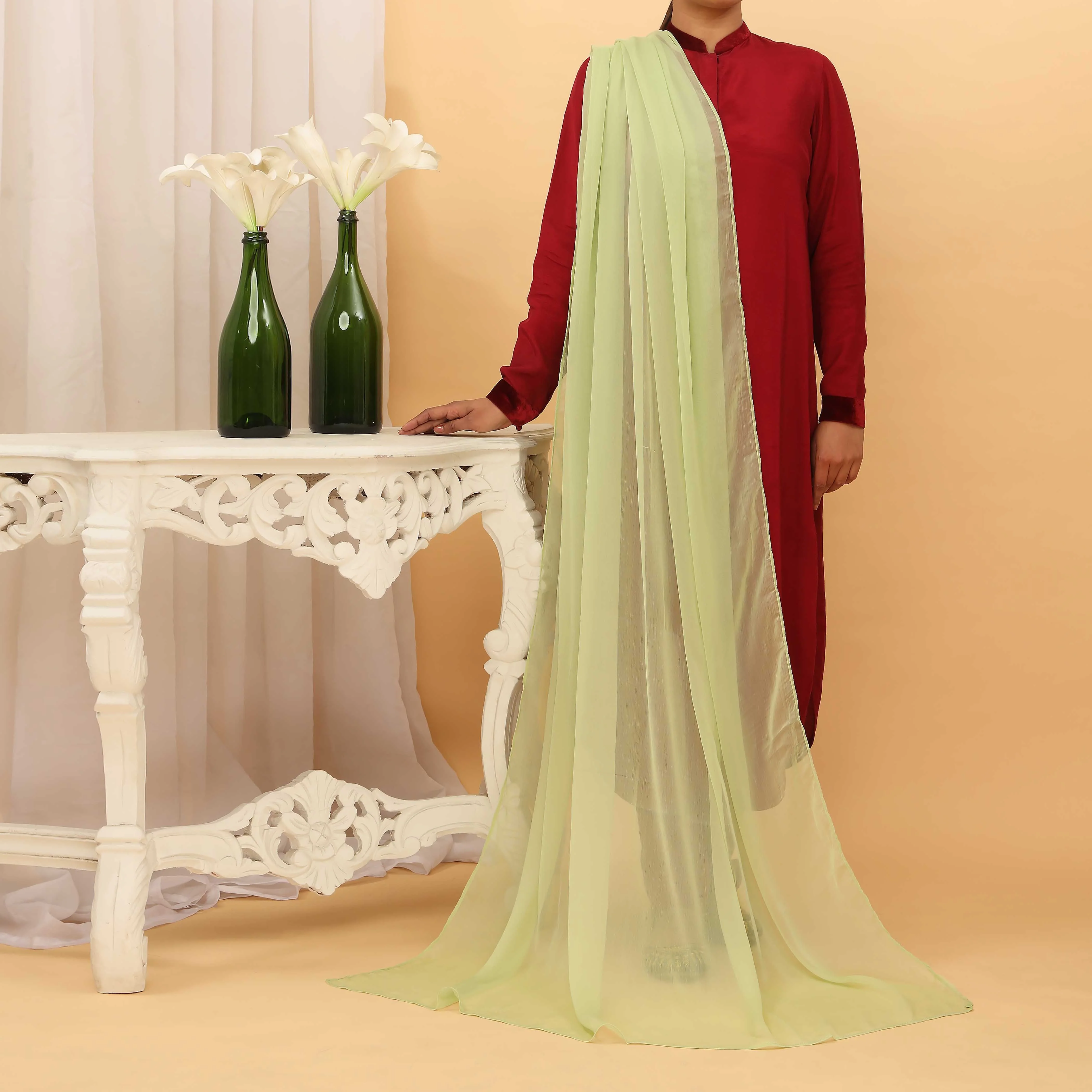 Aqua Green Plain Chiffon Dupatta PD5382 - Image 2