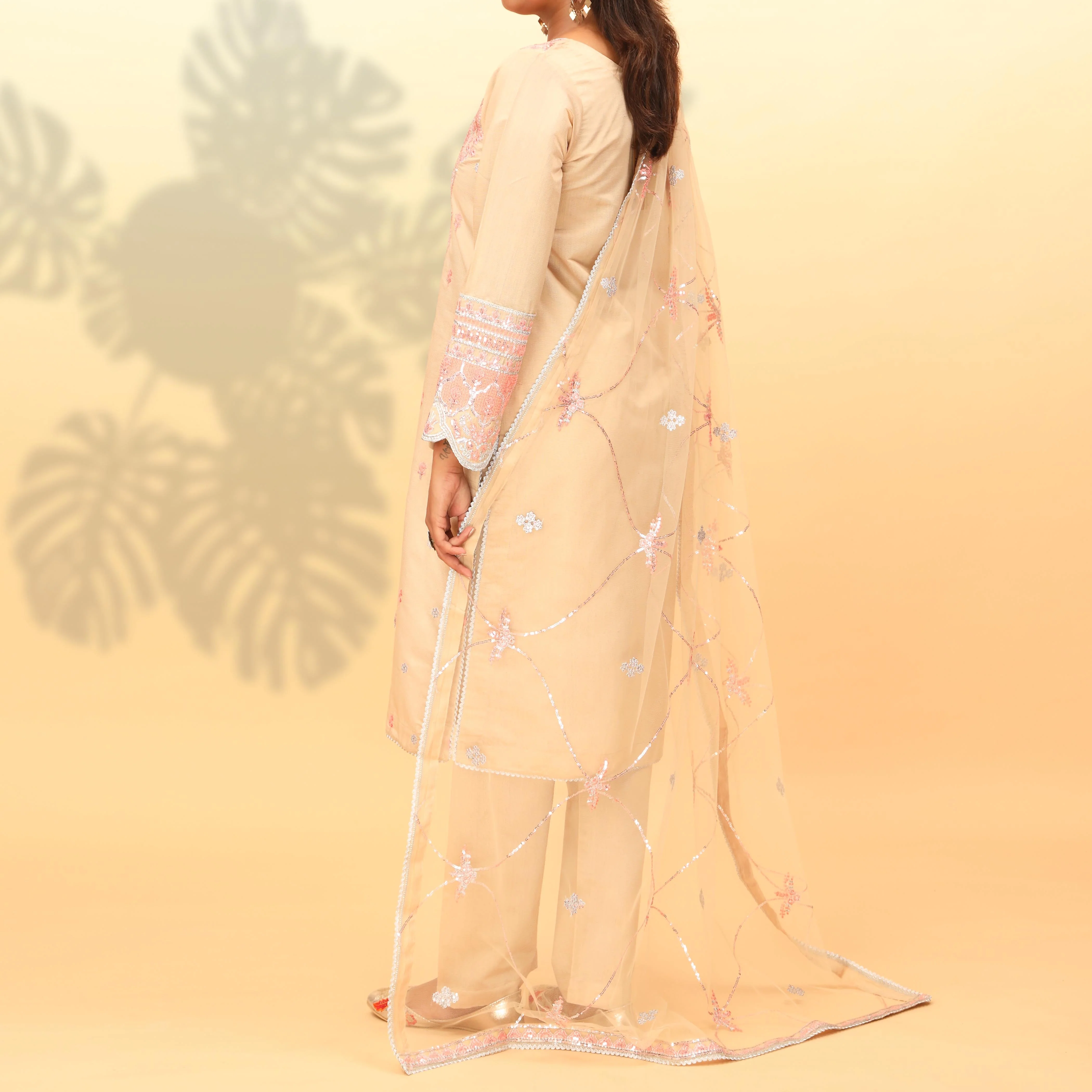3PC- Embellished Khaddi Net Suit PF4015 - Image 3