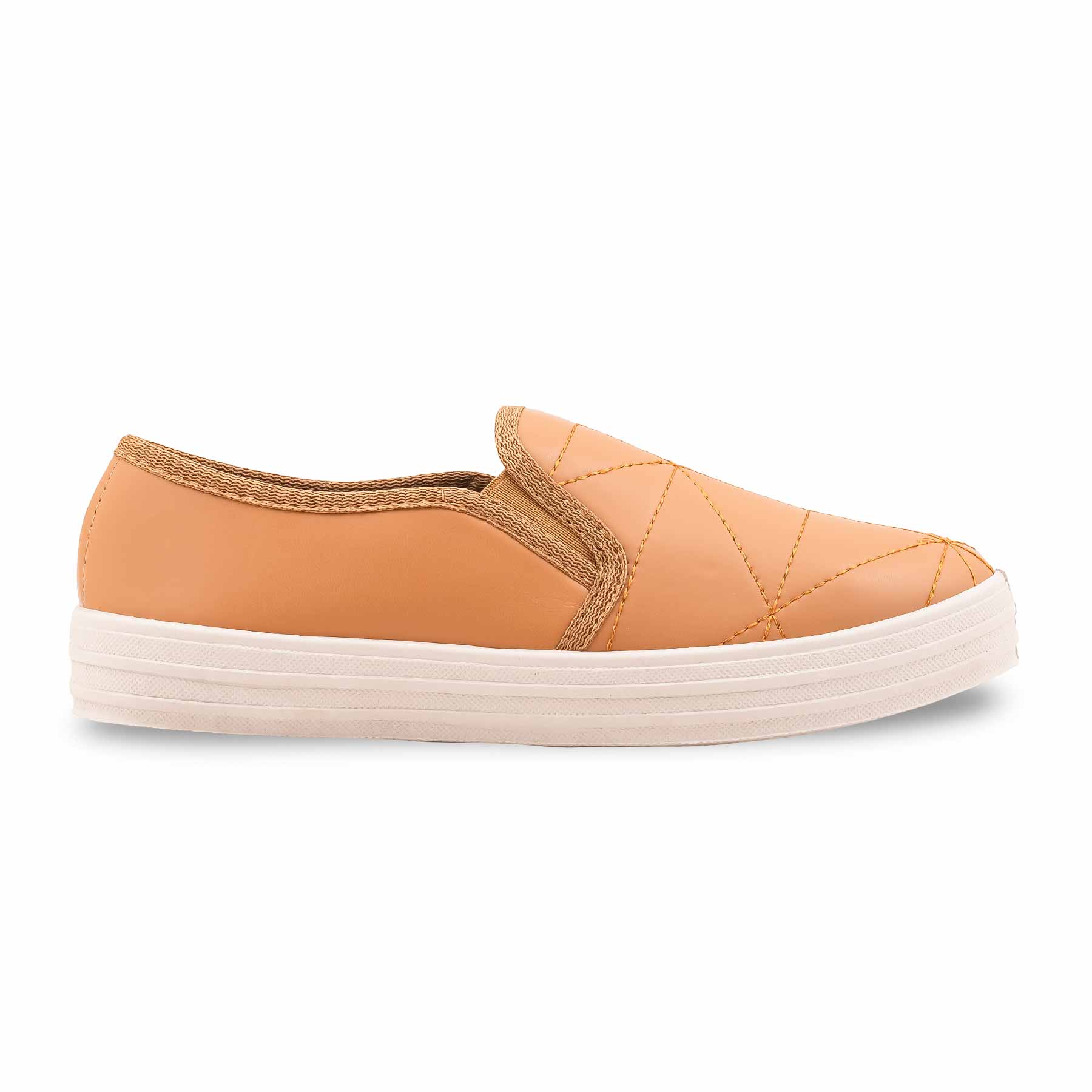 Beige Canvas Slip Ons For Women WN6199 - Image 2