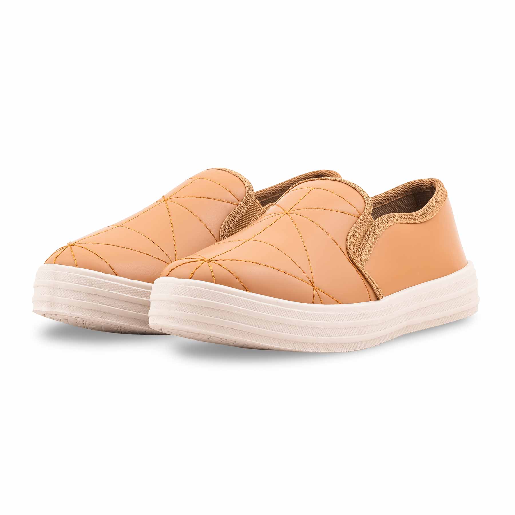 Beige Canvas Slip Ons For Women WN6199 - Image 3