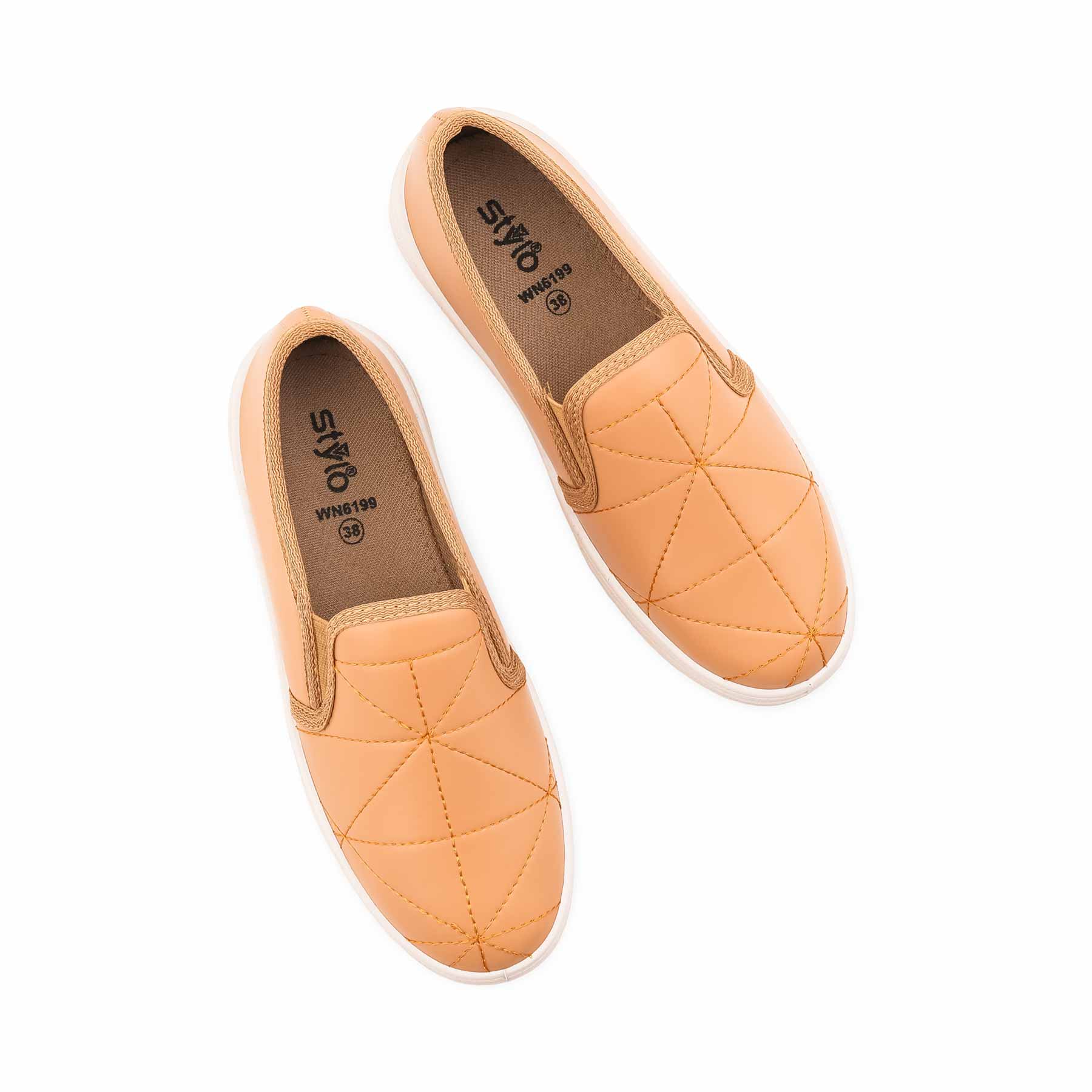 Beige Canvas Slip Ons For Women WN6199 - Image 5
