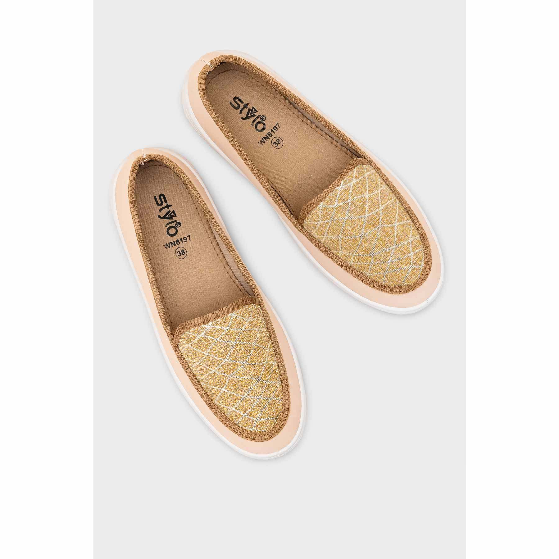 Beige Canvas Slip Ons WN6197 - Image 6