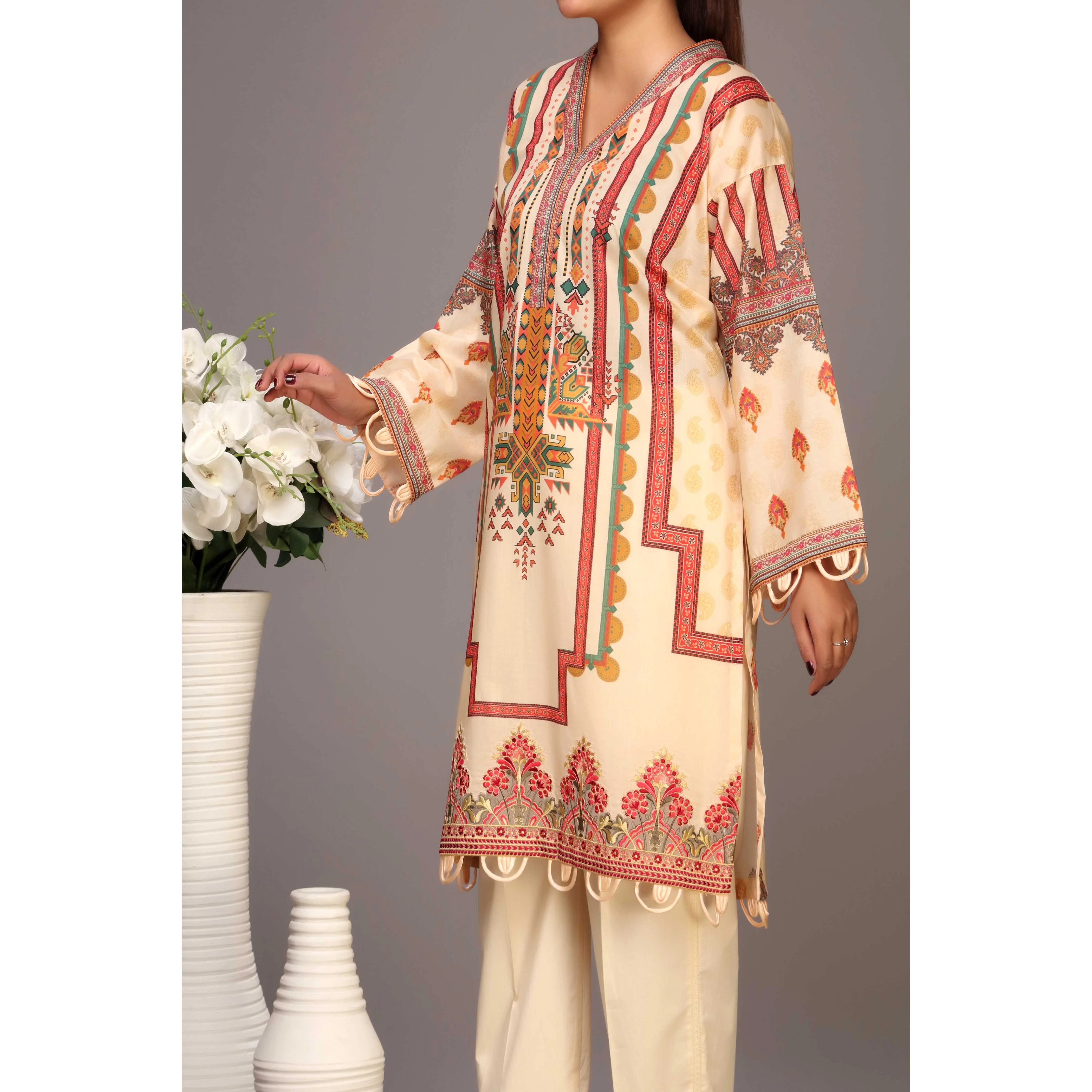 Beige Color Digital Printed Lawn Embroidered Shirt PS2232 - Image 2