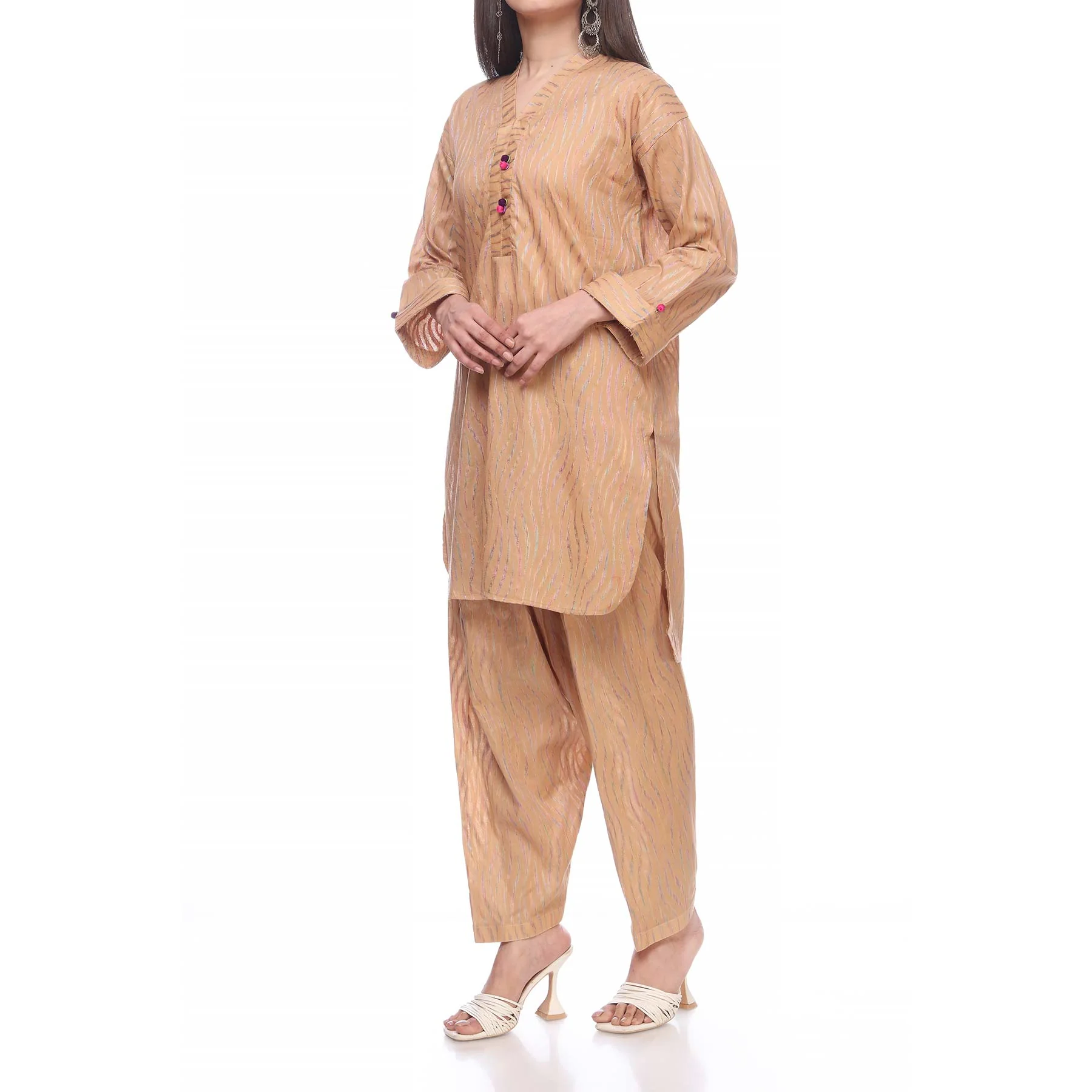 Beige Color Embellished Jacquard Shirt PS2259 - Image 2