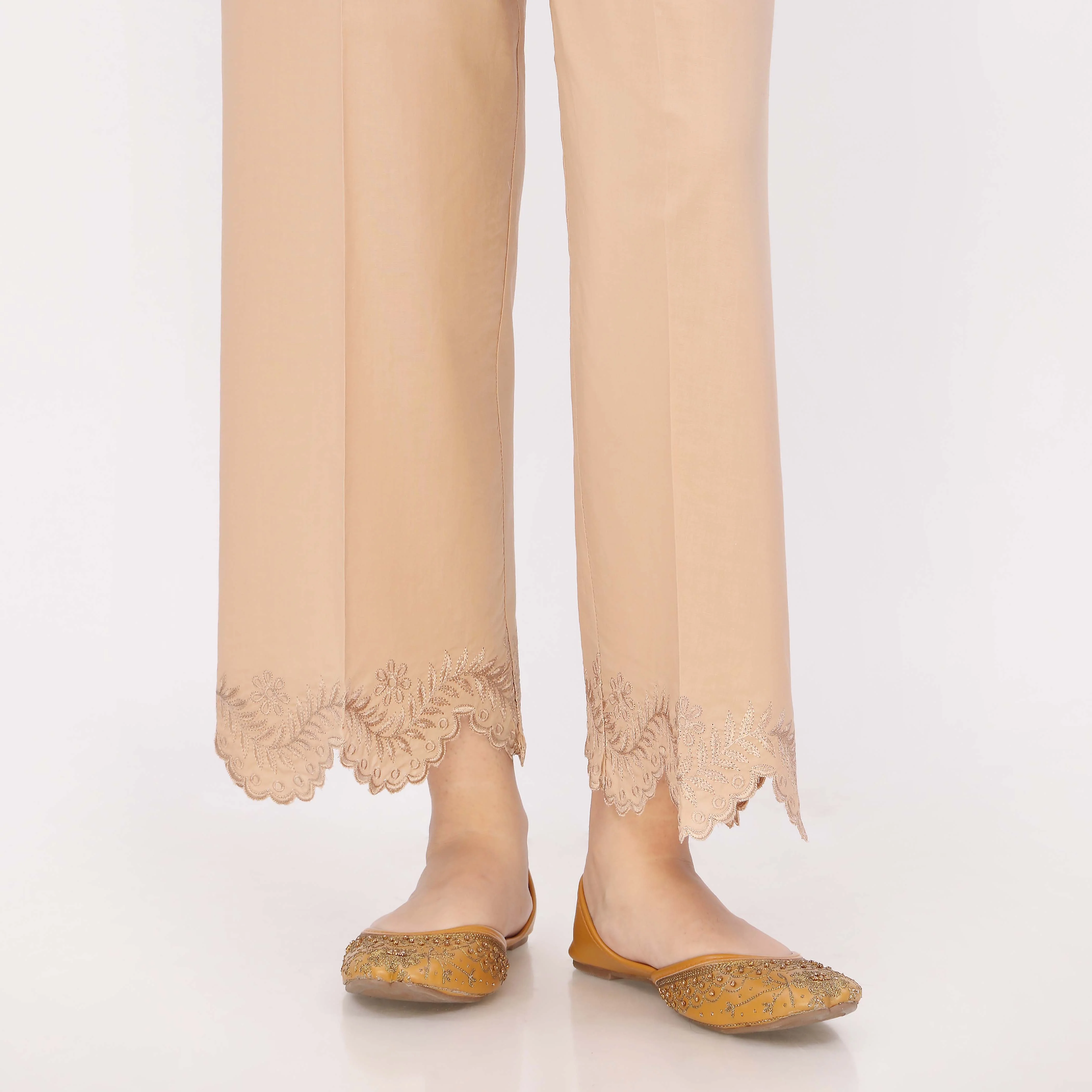 Beige Cotton Cambric Embroidered Trouser - Image 2