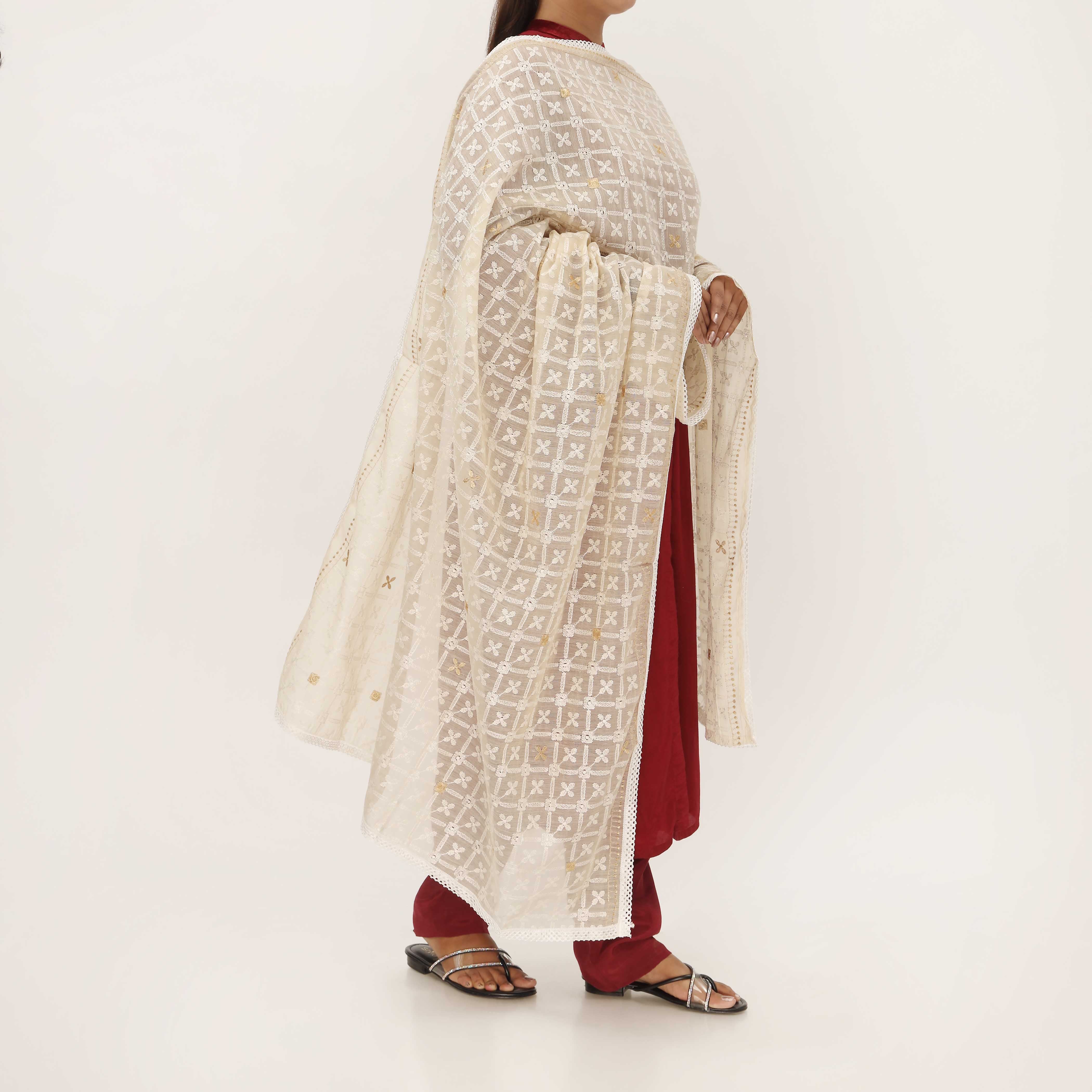 Beige Embroidered Dupatta PD5425 - Image 2