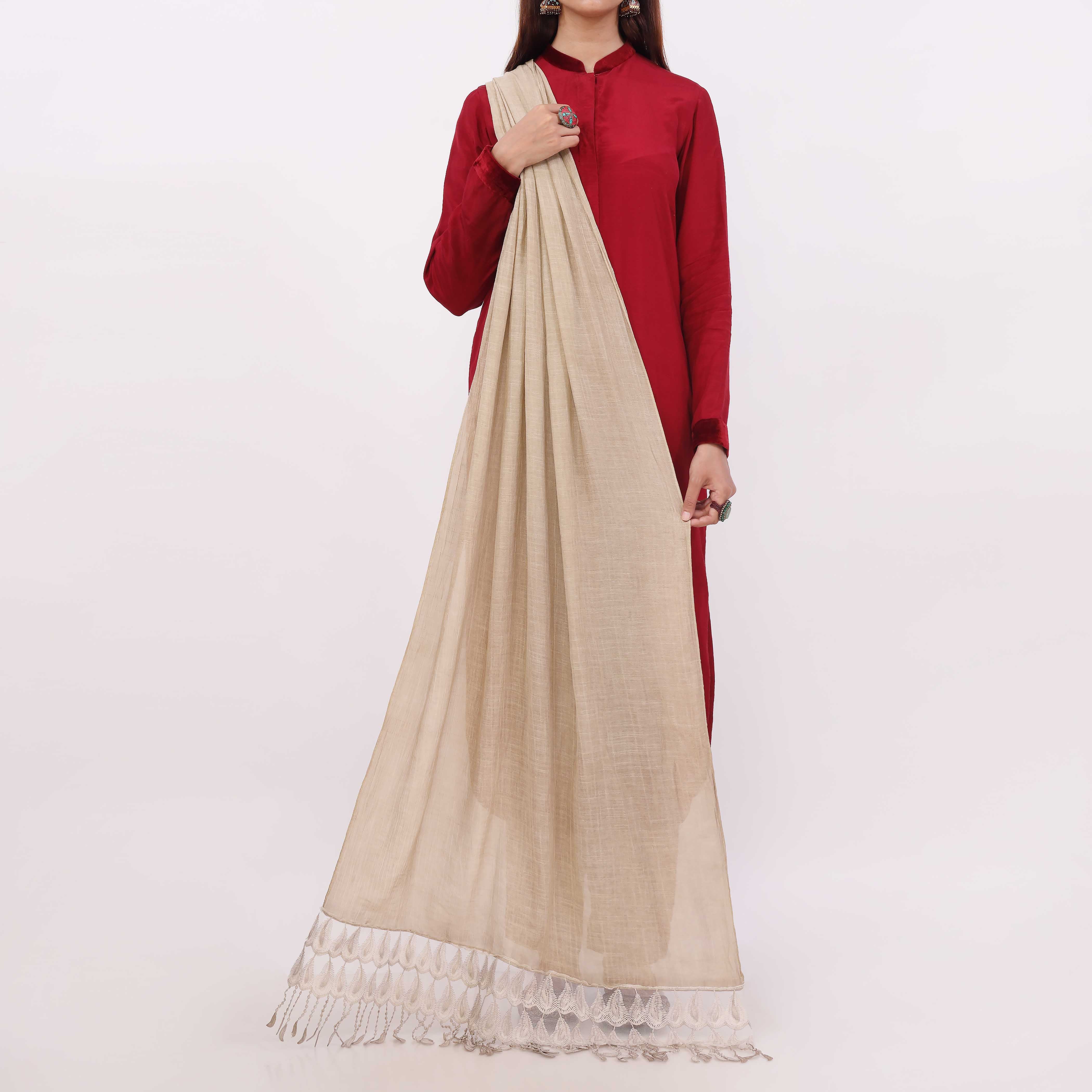 Beige Embroidered Stole PD5328 - Image 2