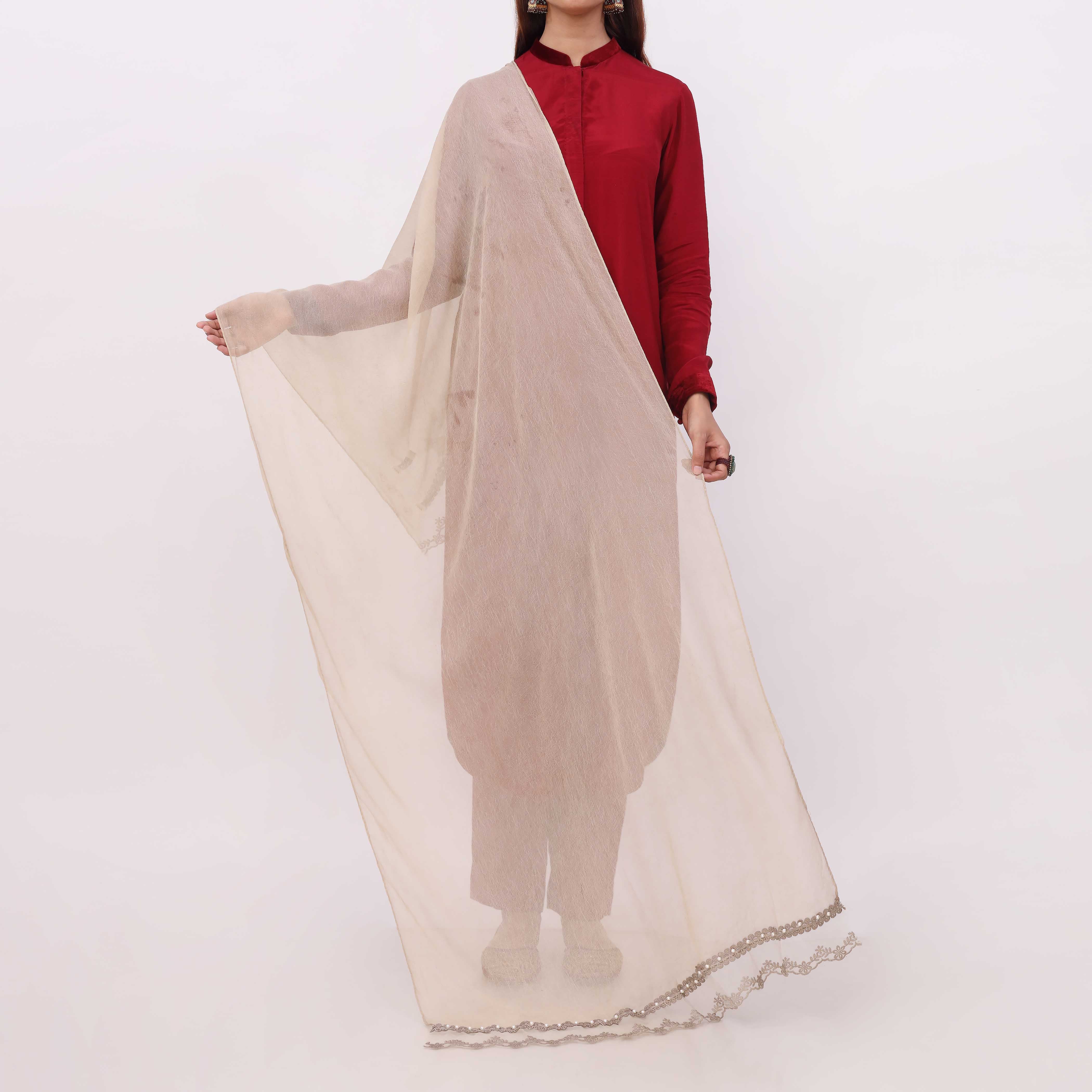 Beige Embroidered Stole PD5330 - Image 2