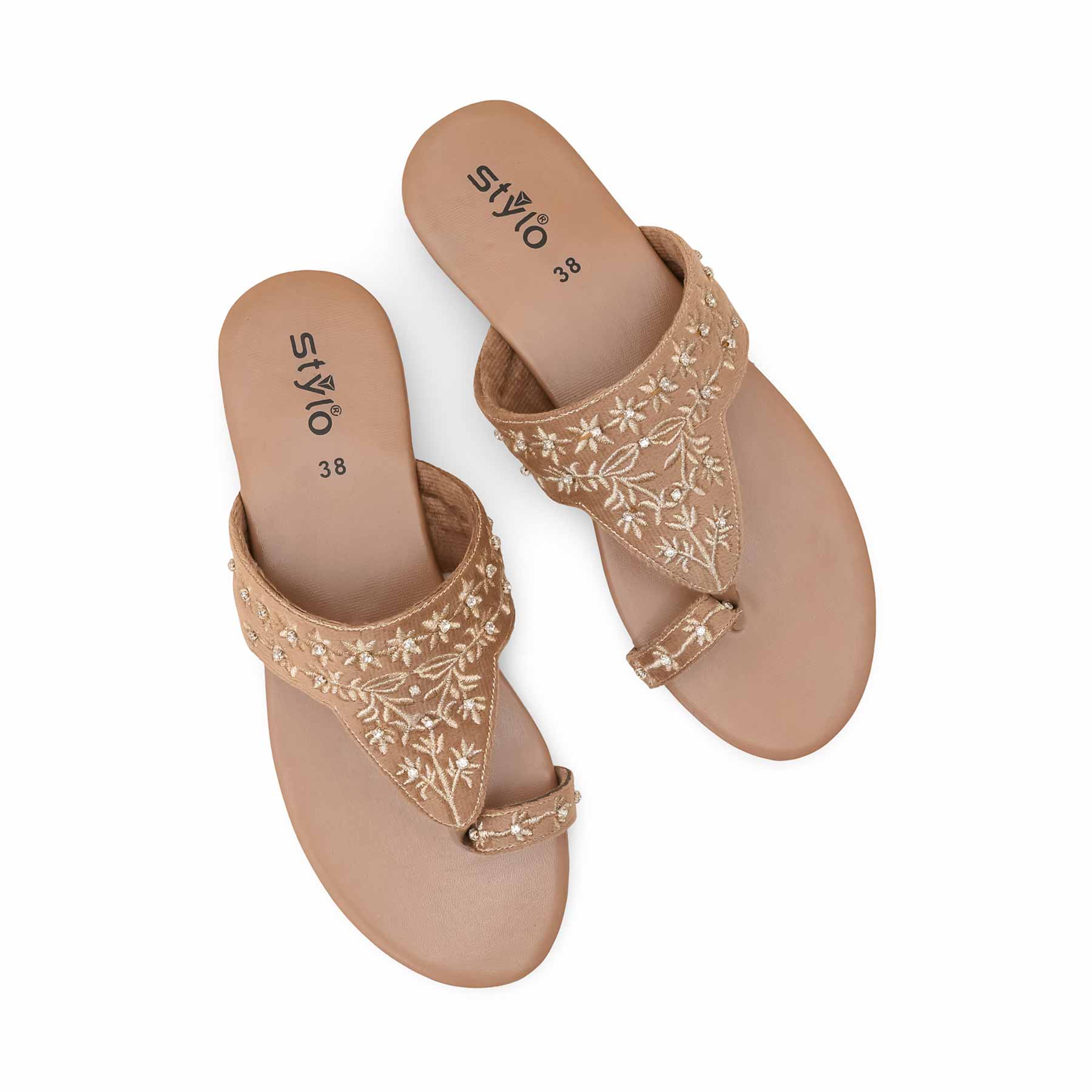 Beige Ethnic Chappal For Women EC0238 - Image 5