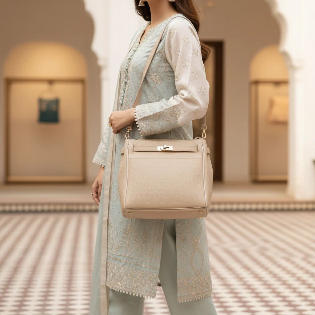 Beige Formal Shoulder Bag For Women P55814 - Image 2