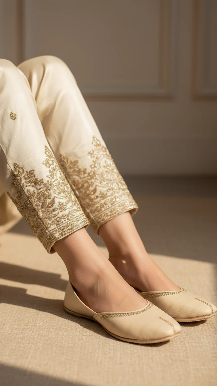 Beige Leather Khussa For Women EC8673