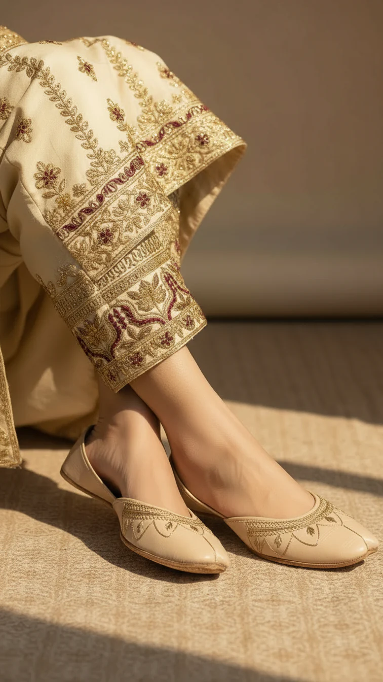 Beige Leather Khussa For Women EC8677