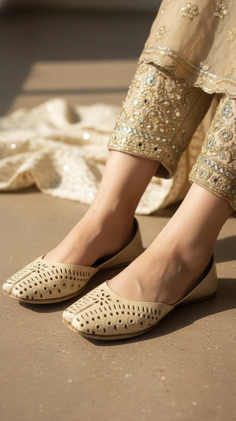 Beige Leather Khussa For Women EC8680