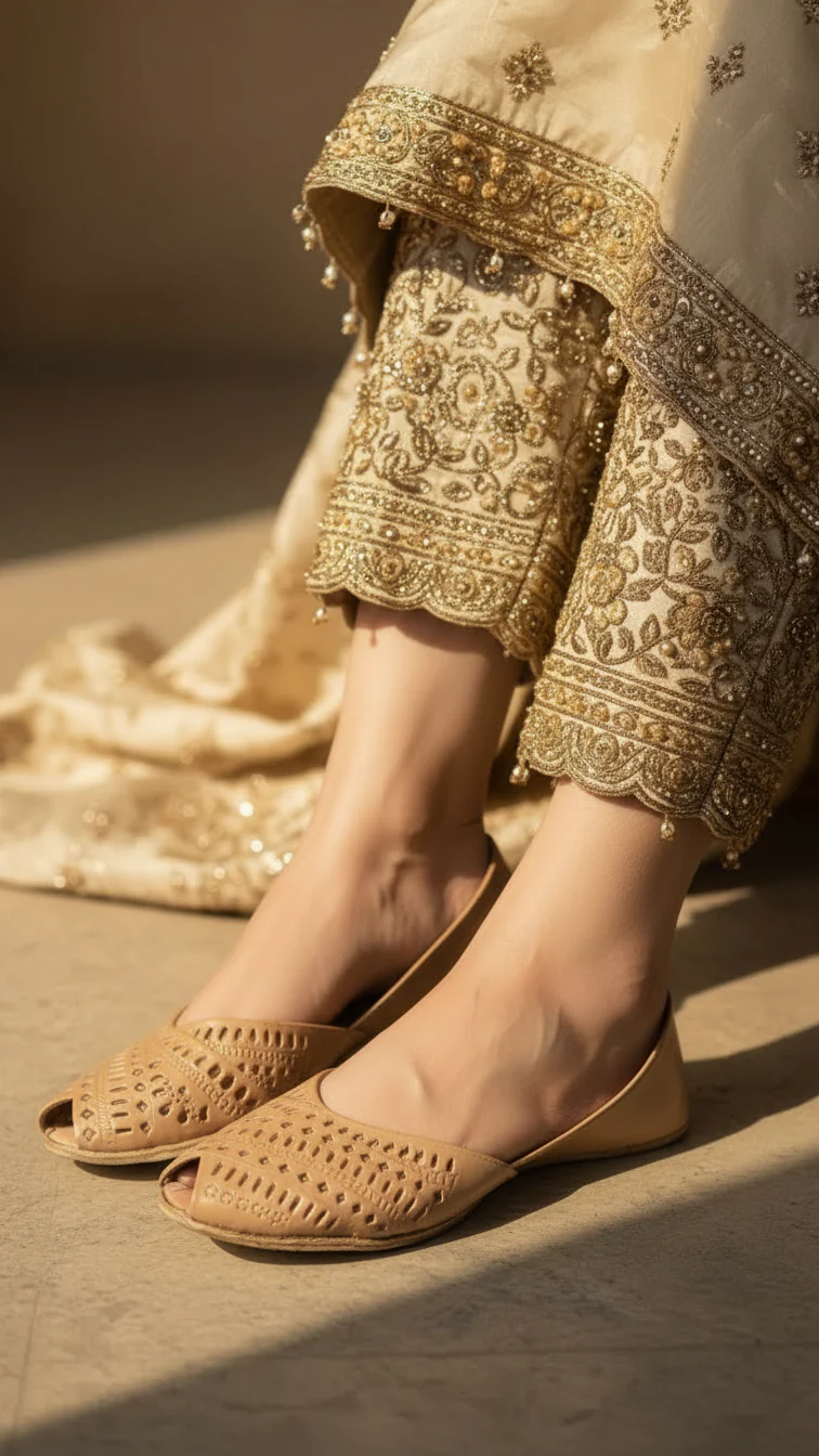 Beige Leather Khussa For Women EC8692
