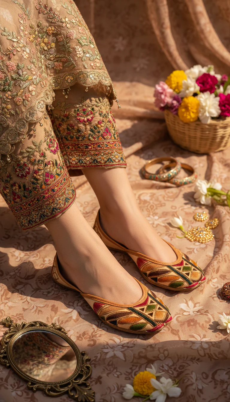 Beige Leather Khussa For Women EC8698