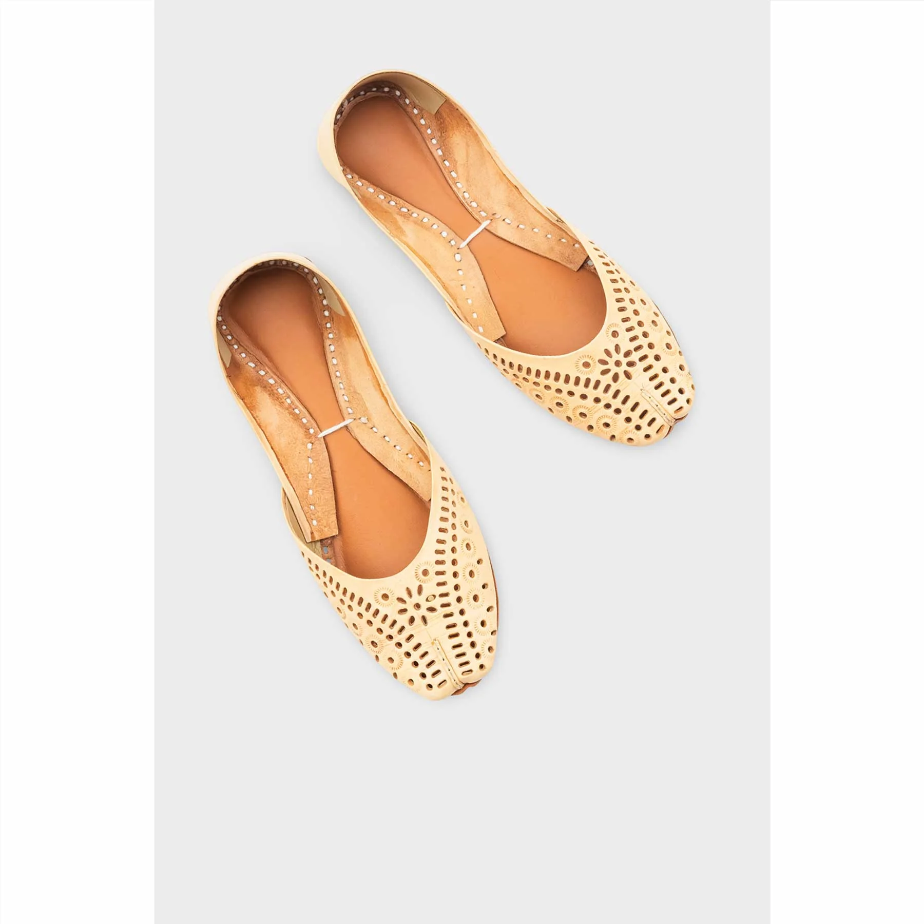 Beige Leather Khussa For Women EC8713 - Image 5
