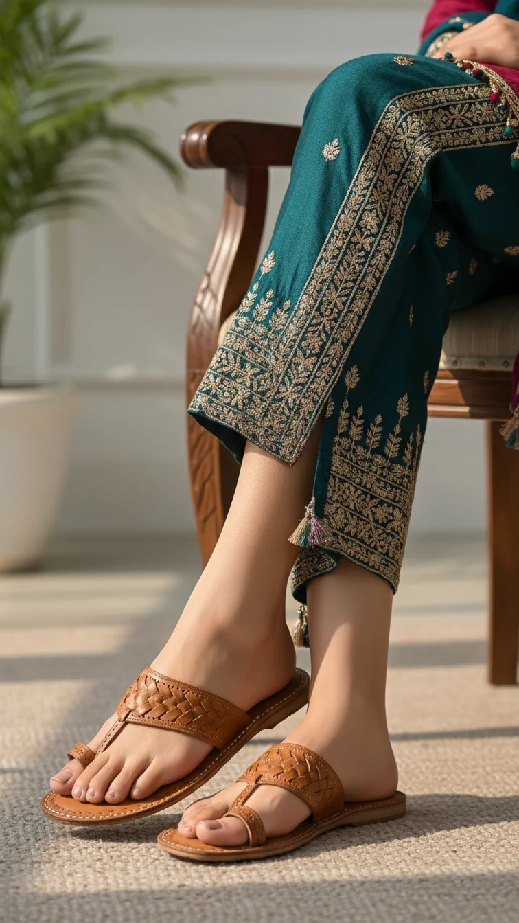 Beige Leather Kolapoori Chappal EC0262
