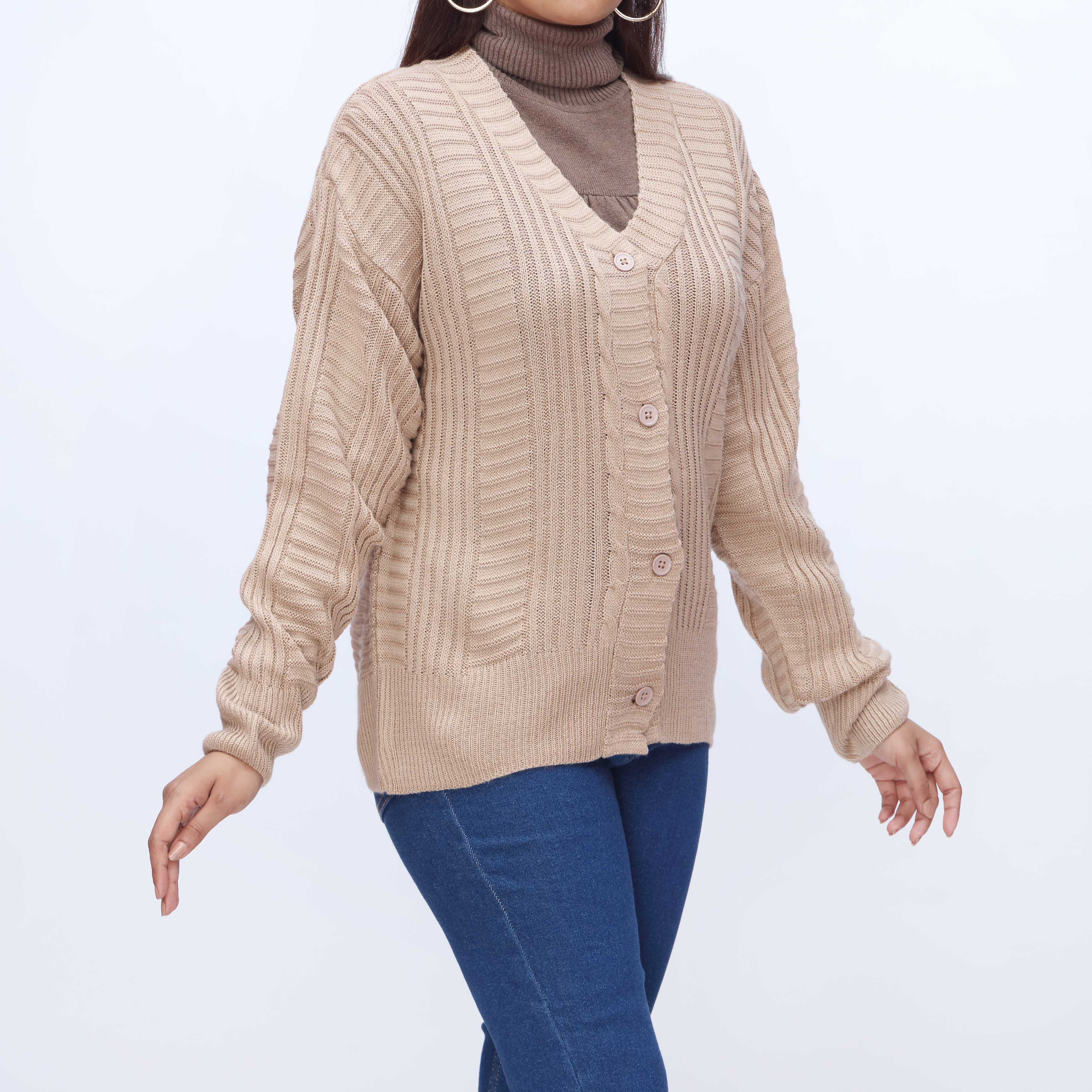 Beige Mid Length Cardigan PW3912 - Image 3